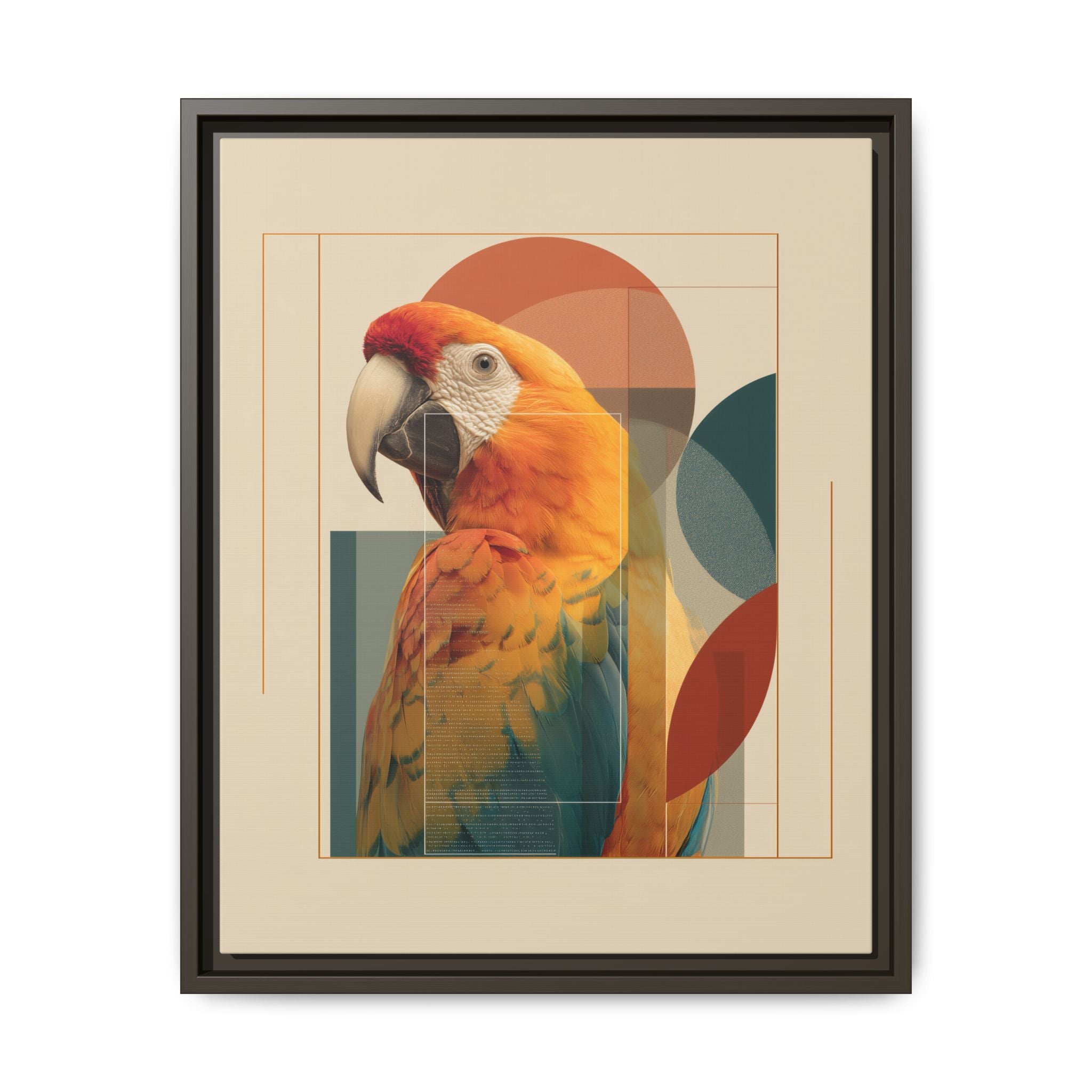 Scarlet Symphony: Macaw in Geometric Abstraction, Modern Graphic Design Artwork   |    Custom Orders Available