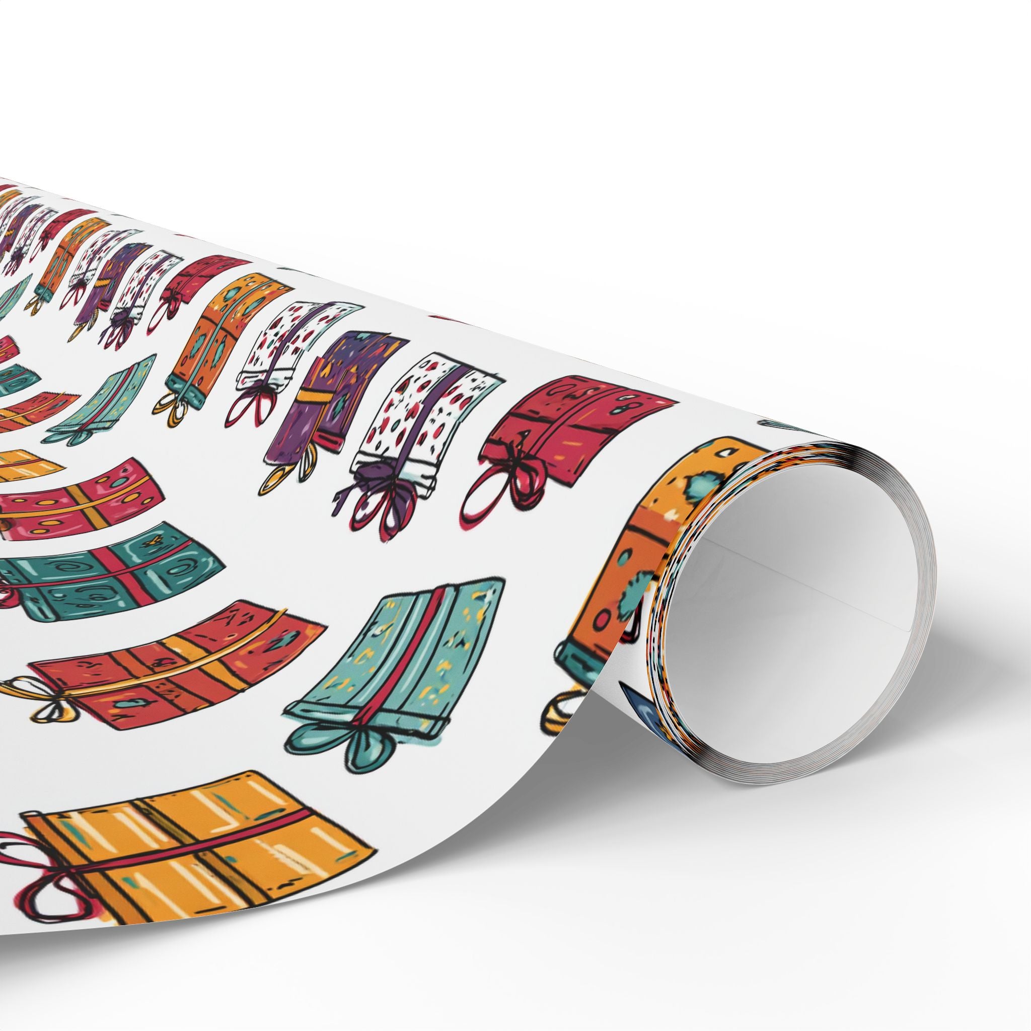 Gift Wrap Paper Roll — Colorful Hand-Drawn Presents Pattern