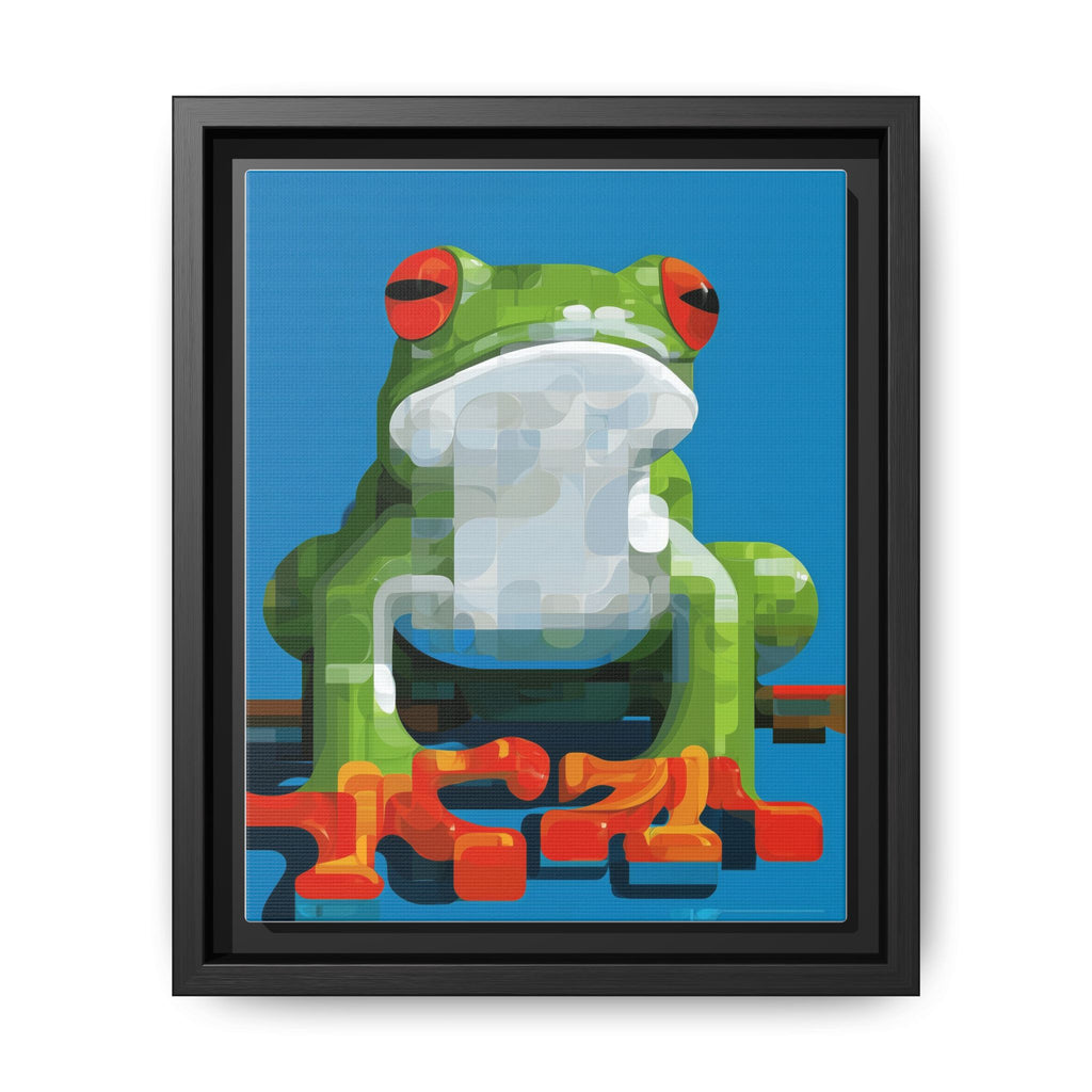 Pixel Frog Framed Print : Geometric Digital Art, Mosaic Amphibian Portrait   |  Personalized & Custom Orders Available