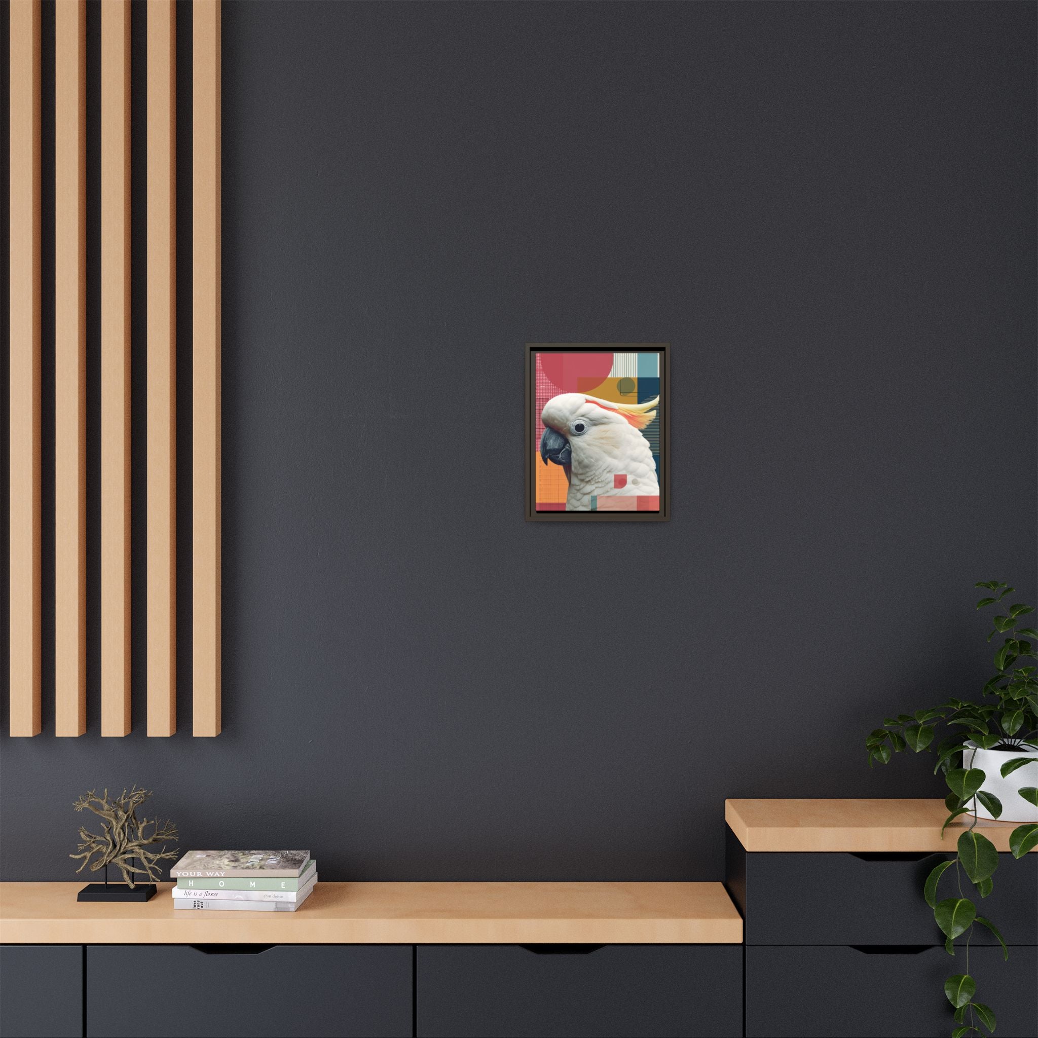 Framed Print, Cockatoo Abstract Geometric Wall Art, Matte Canvas, Colorful Bird Poster, Modern Home Decor, Tropical Animal Painting, Unique