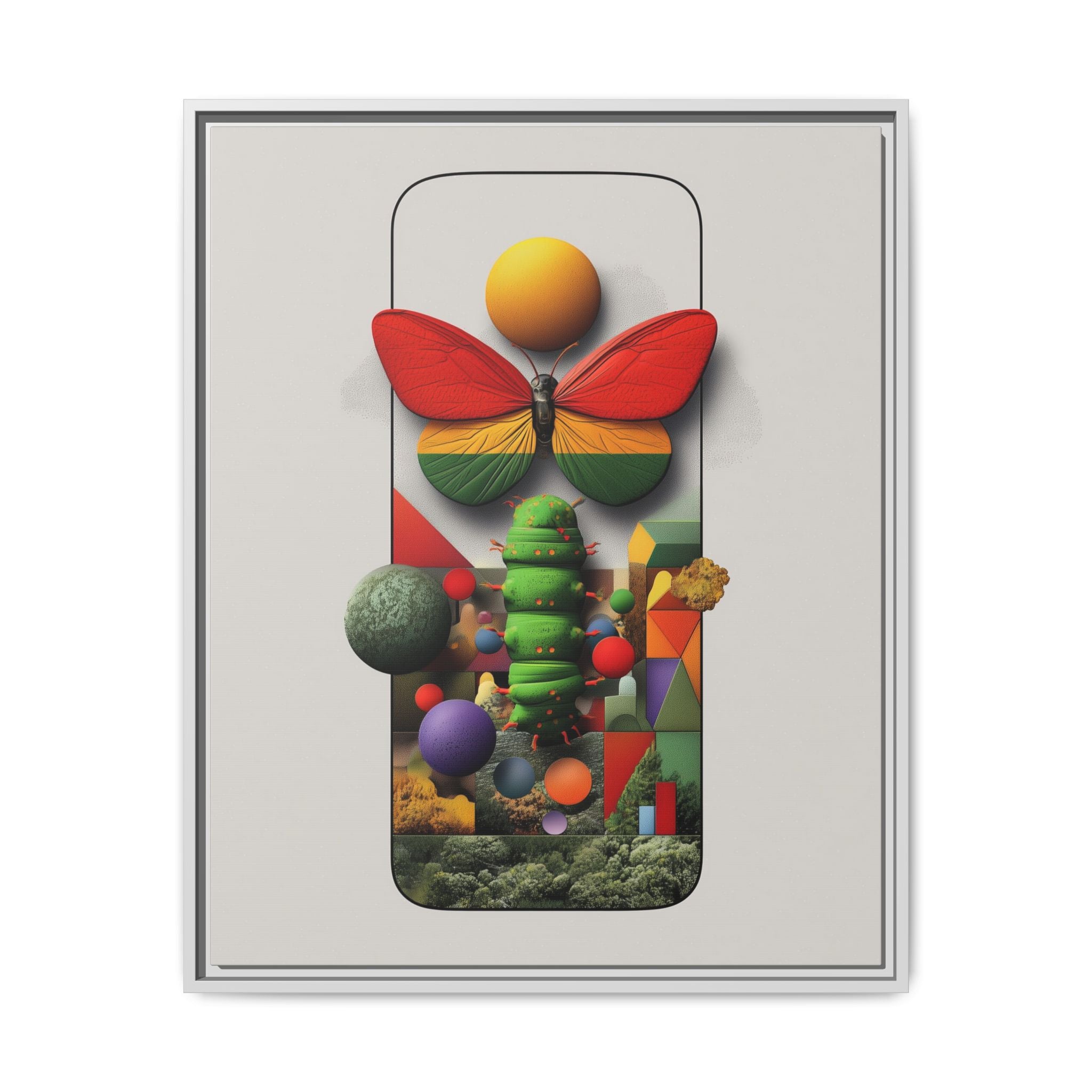 Metamorphosis Framed Print : Geometric Nature Transformation, Vibrant Butterfly Composition   |  Personalized & Custom Orders Available