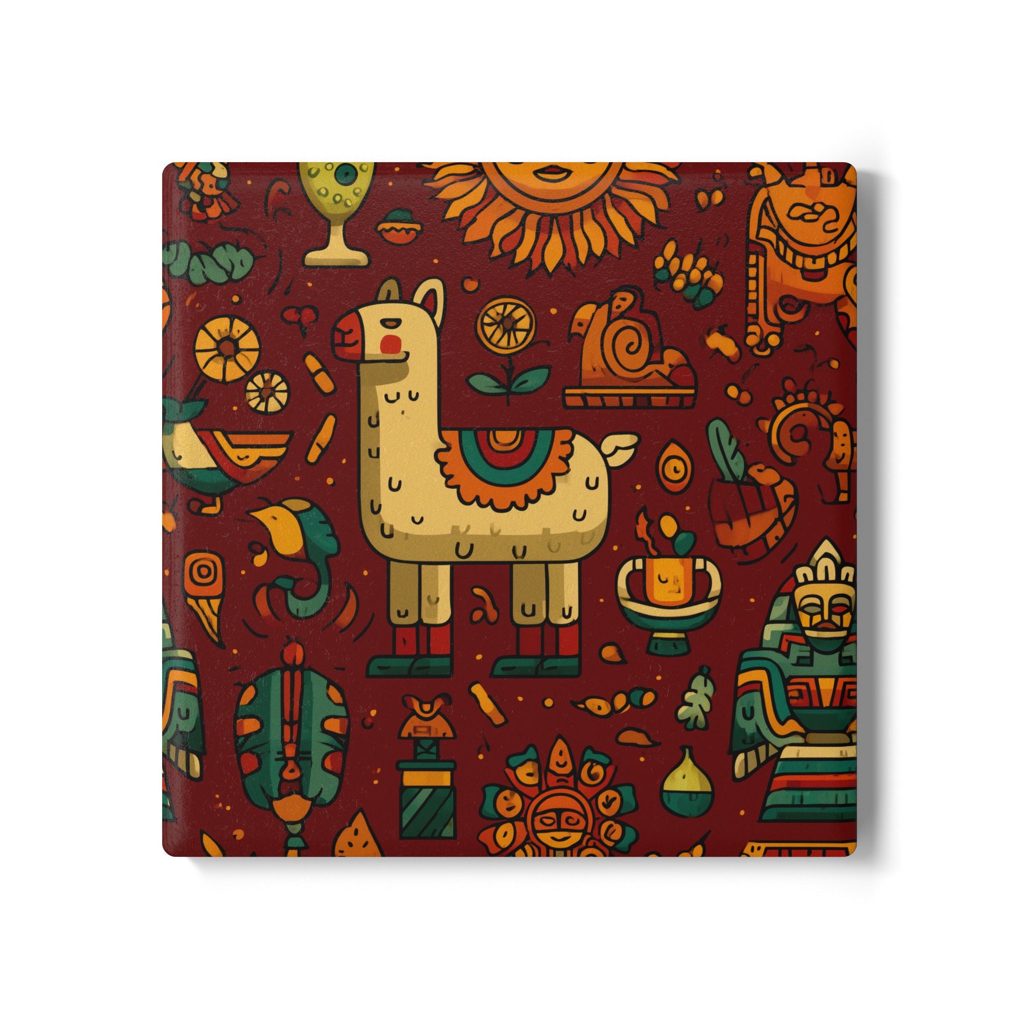 Vibrant Llama Ceramic Coaster Set | Colorful Home Decor, Gift for Animal Lovers, Fun Kitchen Accessory, Party Tableware