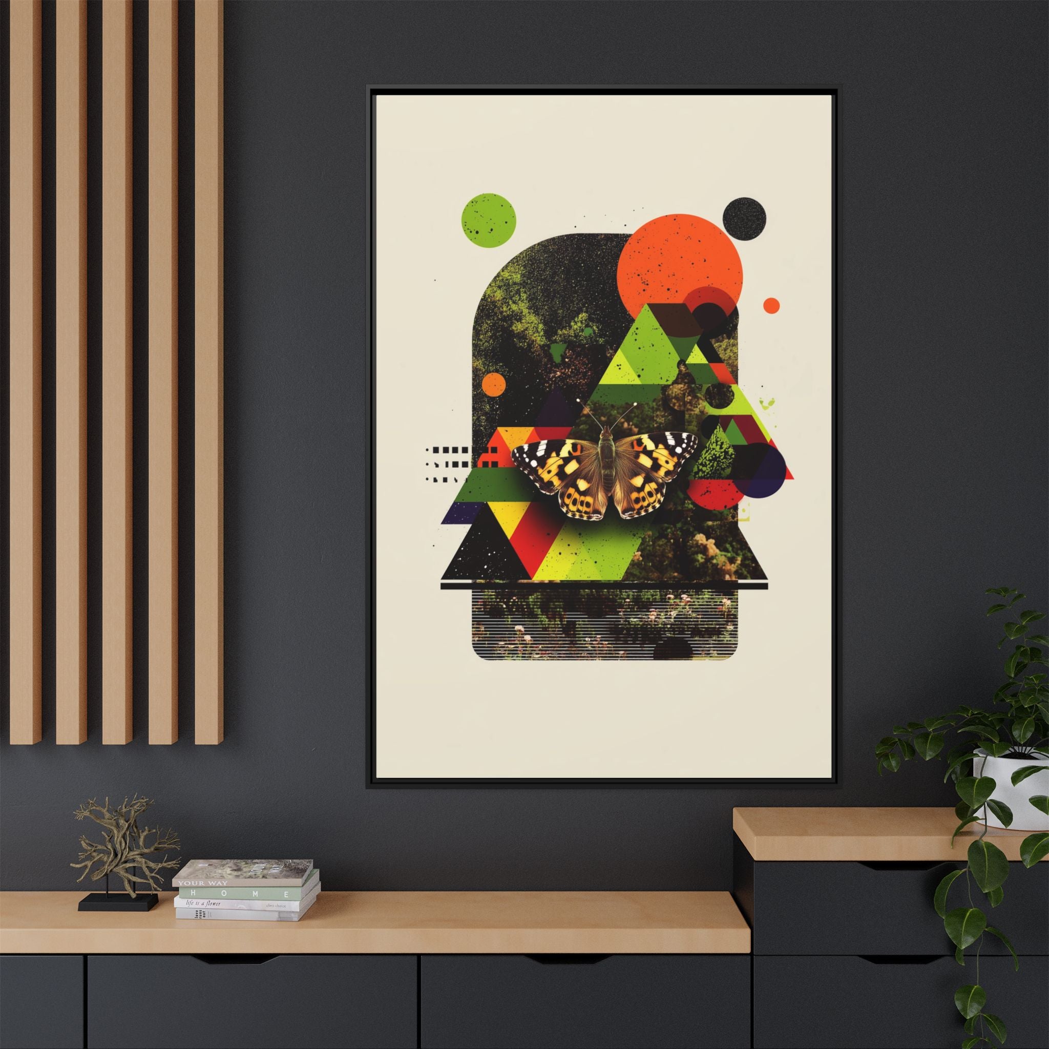 Metamorphic Geometries Framed Print: Digital Nature Collage, Butterfly Abstract Design   |   Custom Orders Available