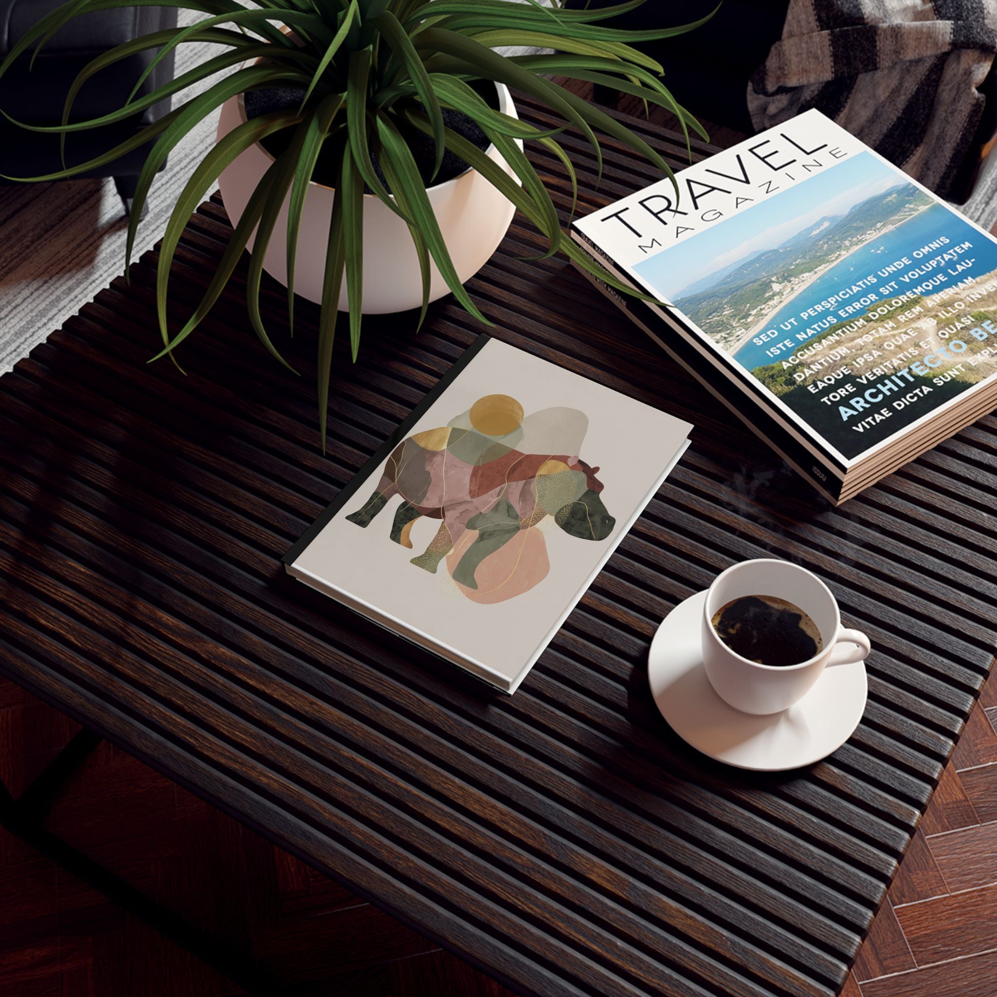 Geometric Hippo Journal: Abstract Animal Art, Contemporary Watercolor Minimalism Personalized Journal   |