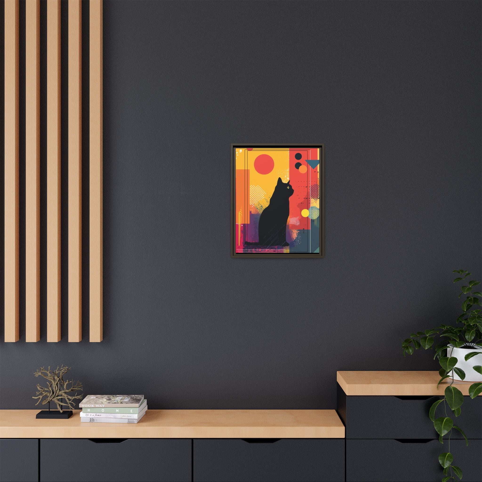 Feline Geometry Framed Print: Abstract Cat Silhouette, Retro Digital Design   |  Personalized & Custom Orders Available