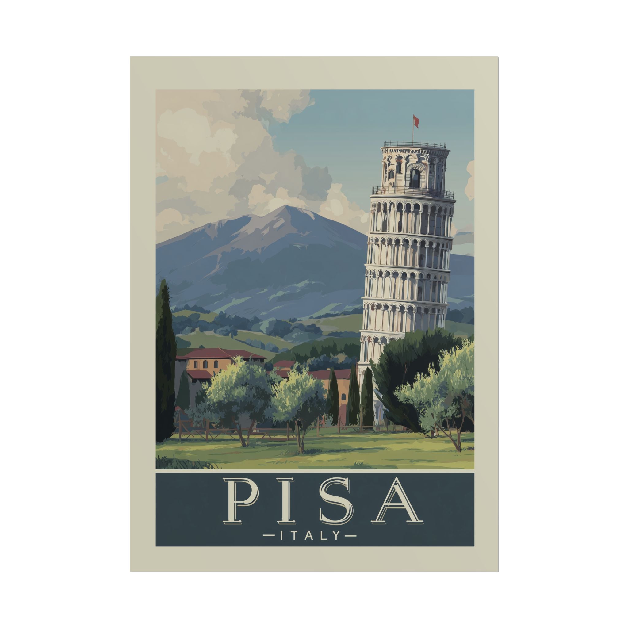 Vintage Pisa Italy Rolled Poster, Travel Wall Art, Home Decor, Gift for Travelers, Retro Print of Leaning Tower