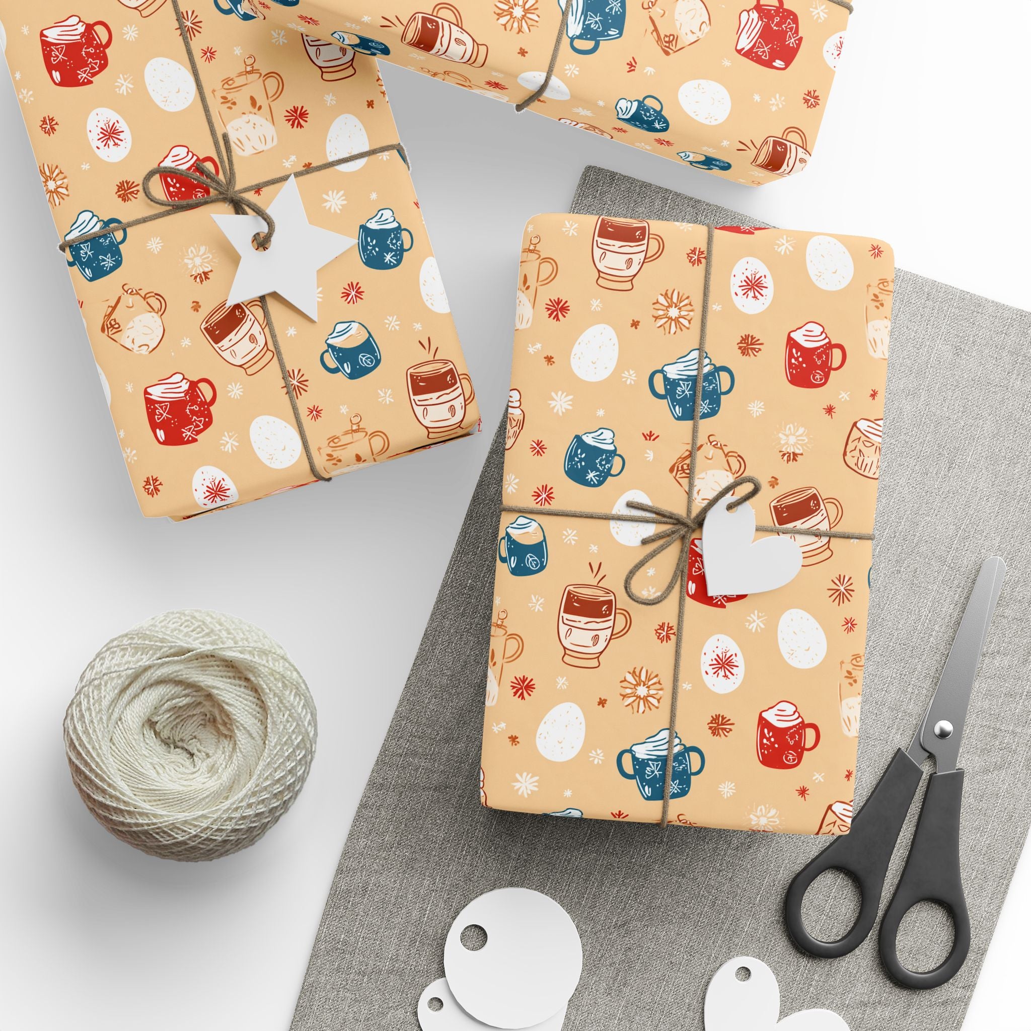 Wrapping Paper — Cozy Mittens & Snowflake Gift Wrap (Holiday Winter Pattern)