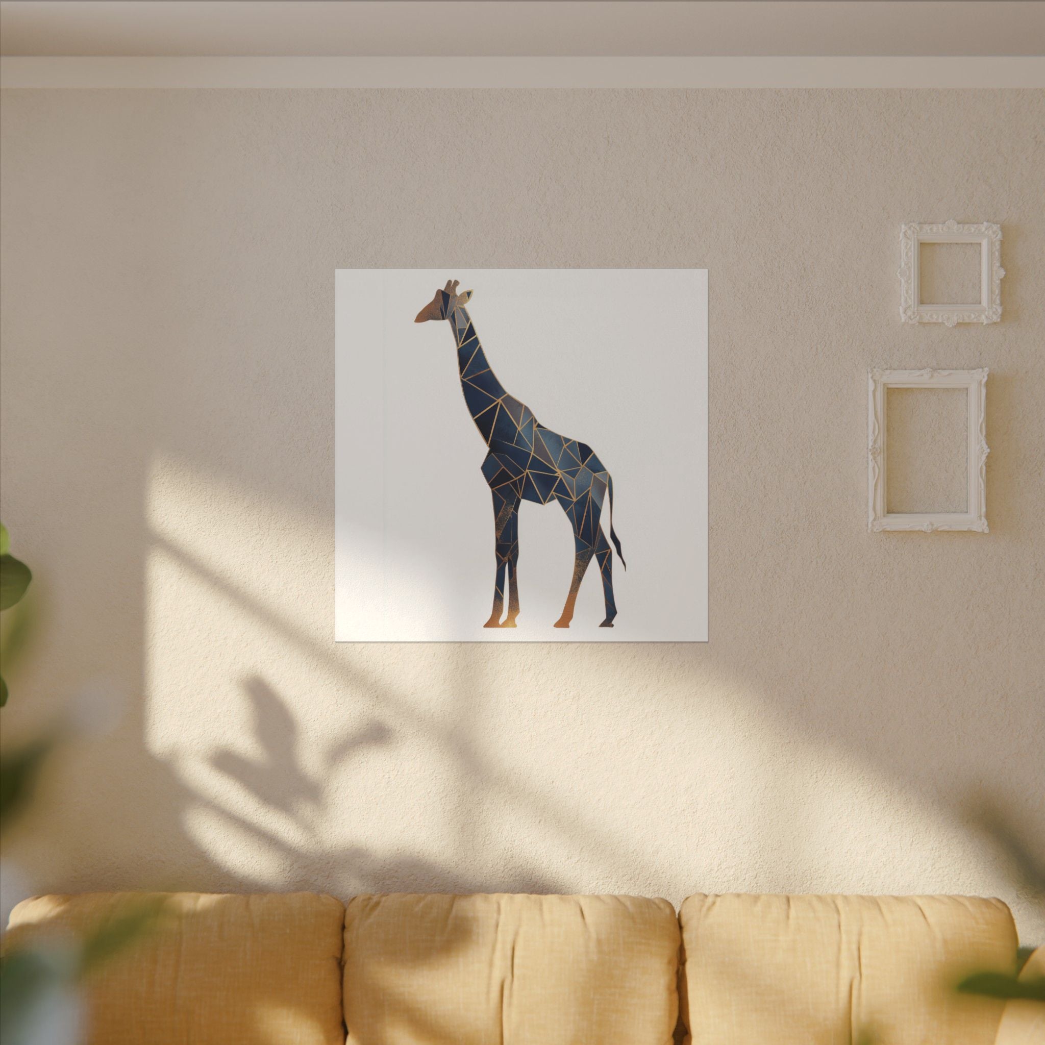 Prismatic Giraffe: Geometric Wildlife Art, Modern Mosaic Deconstruction, Angular Blue and Bronze Composition   |  Personalized & Custom