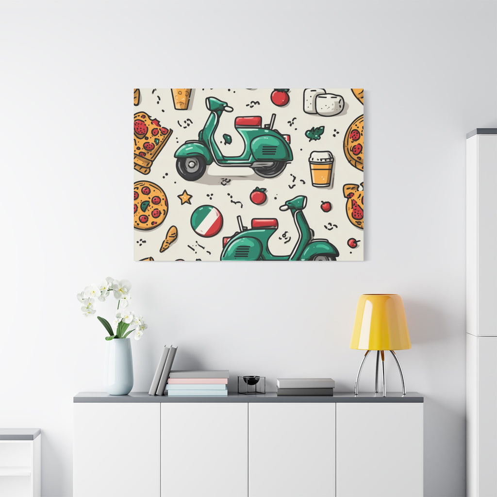 Vibrant Travel Nostalgia Canvas Art, Scooter Decor, Foodie Wall Art, Fun Home Decor, Gift for Adventurers, Kitchen Wall Hanging