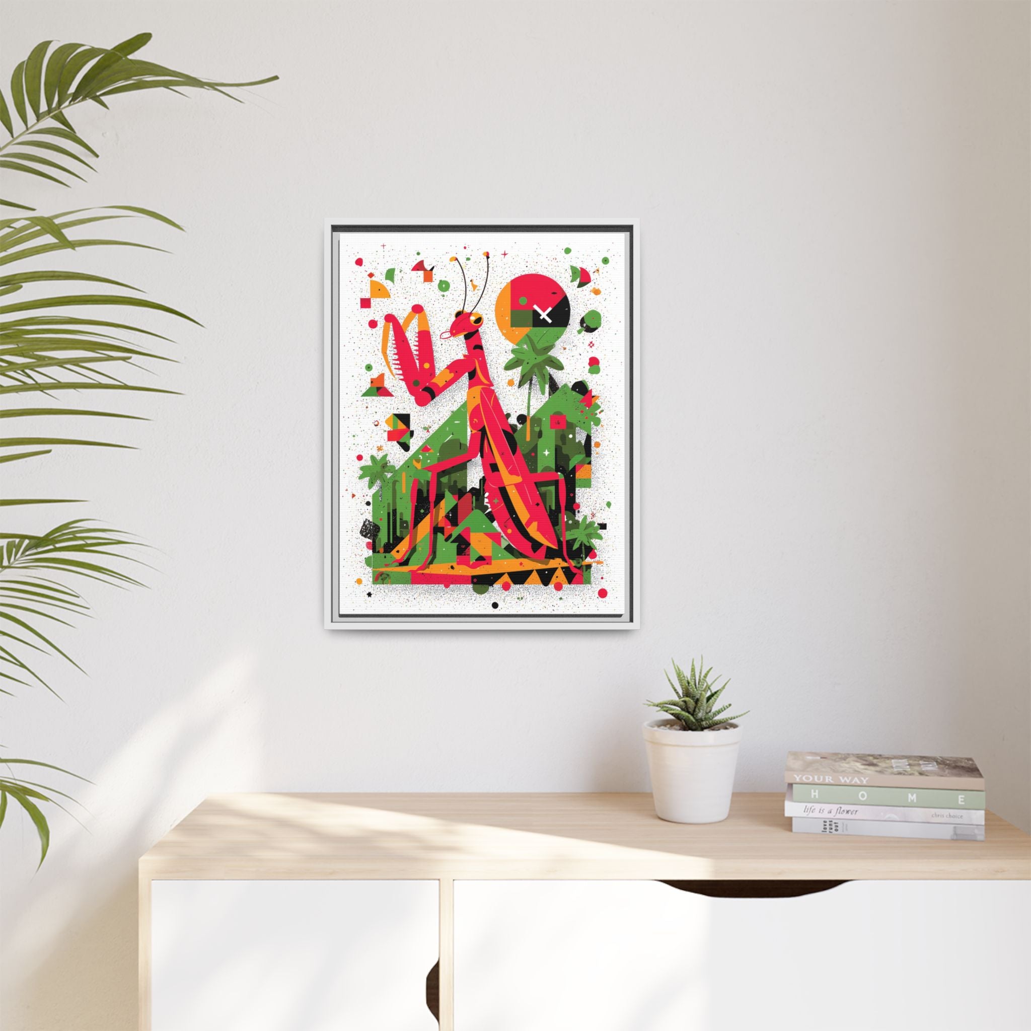 Praying Mantis Framed Print Geometric : Abstract Modernist Insect Art, Graphic Design Composition   |   Custom Orders Available