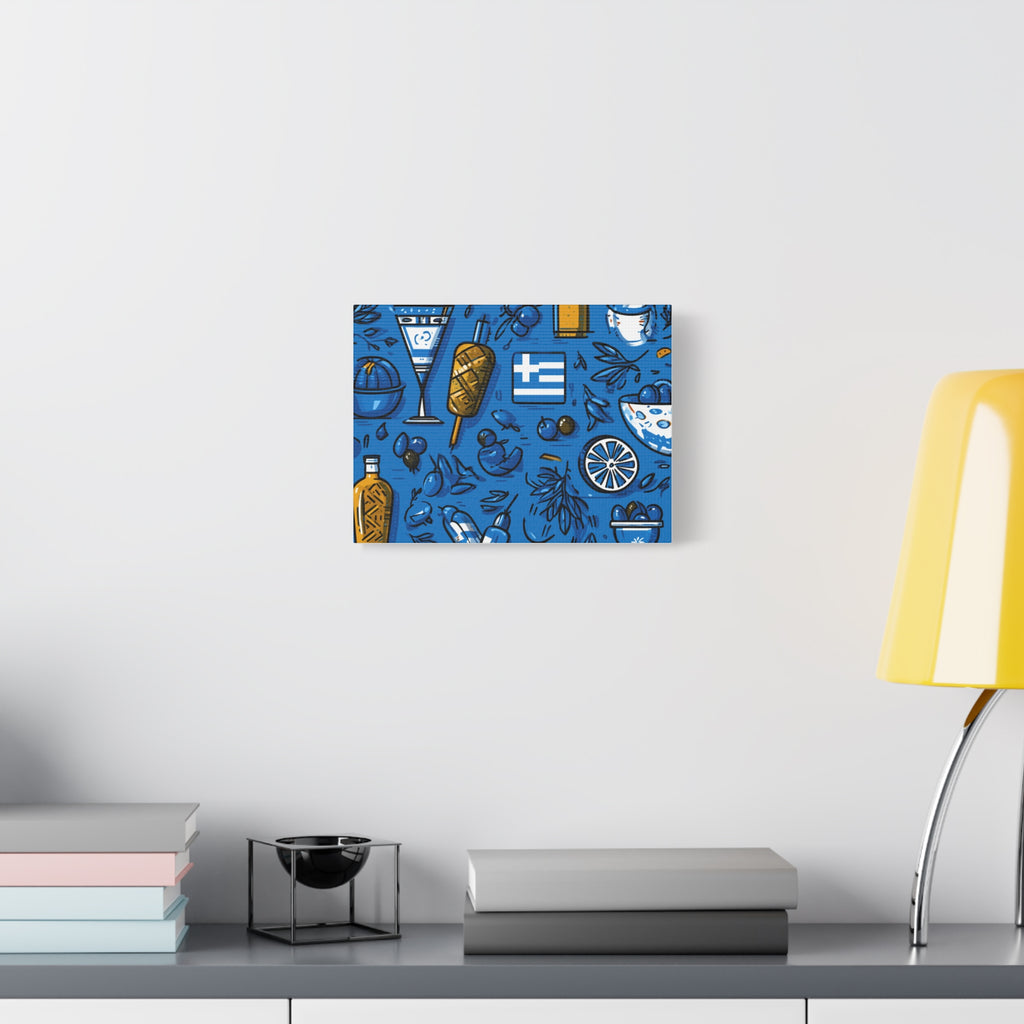 Vibrant Canvas Wall Art, Blue Mediterranean Theme, Kitchen Decor, Greek Party Decor, Olive and Drink Motif