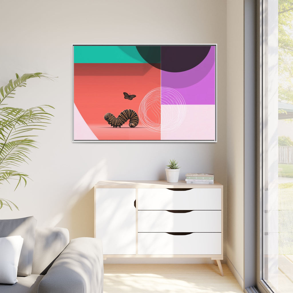 Striped Caterpillar and Butterfly Framed Print , Mid-Century Modern Color Blocks   |  Personalized & Custom Orders Available