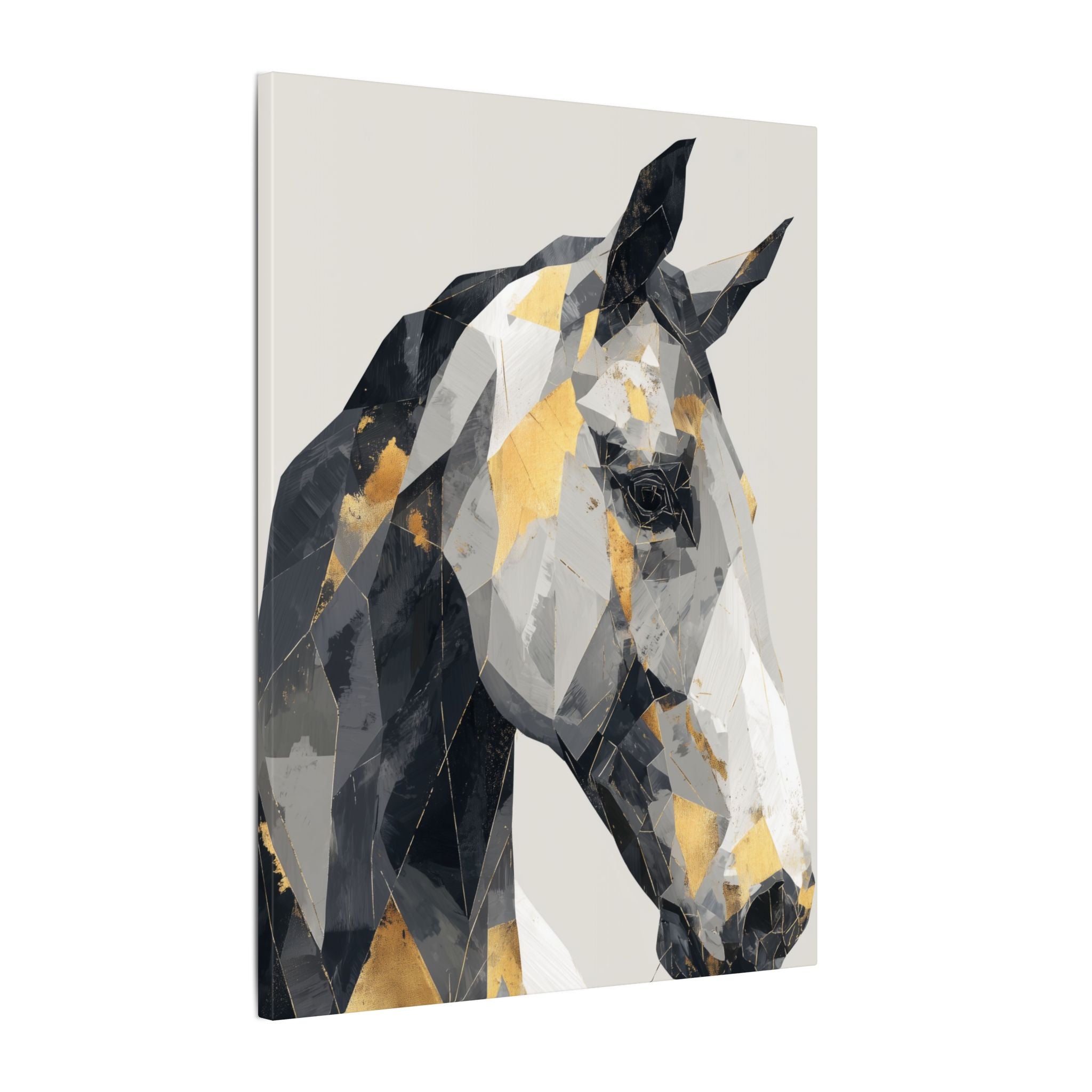 Fractal Equine: Geometric Horse Design, Cubist Digital Art, Black and Gold Abstract Portrait   |  Personalized & Custom Orders Available