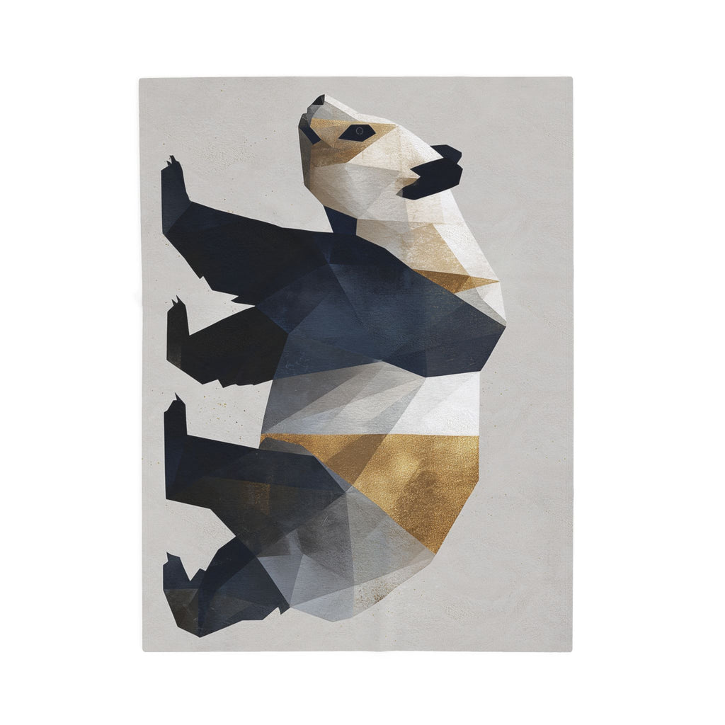Velveteen Plush Geometric Panda Blanket: , Modern Minimalist Design, Gold and Monochrome Illustration   |  Personalized & Custom Order
