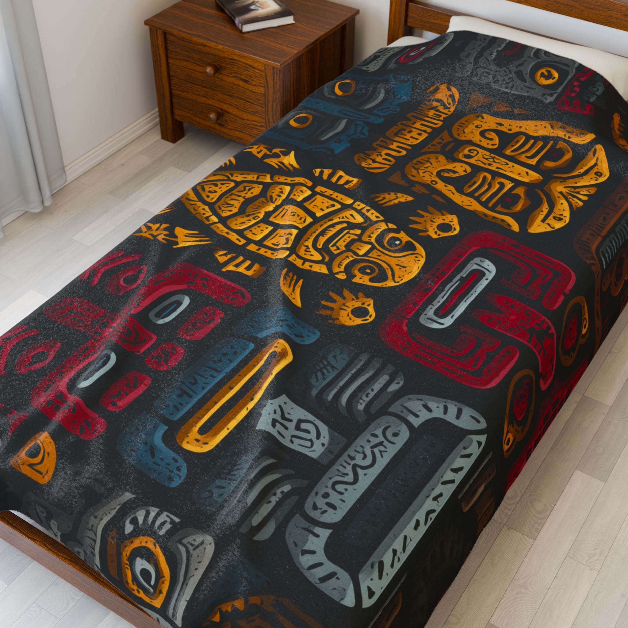 Colorful Stone Head Plush Blanket, Cozy Home Decor, Unique Gift for Kids, Mexican Fiesta Theme, Perfect for Snuggling