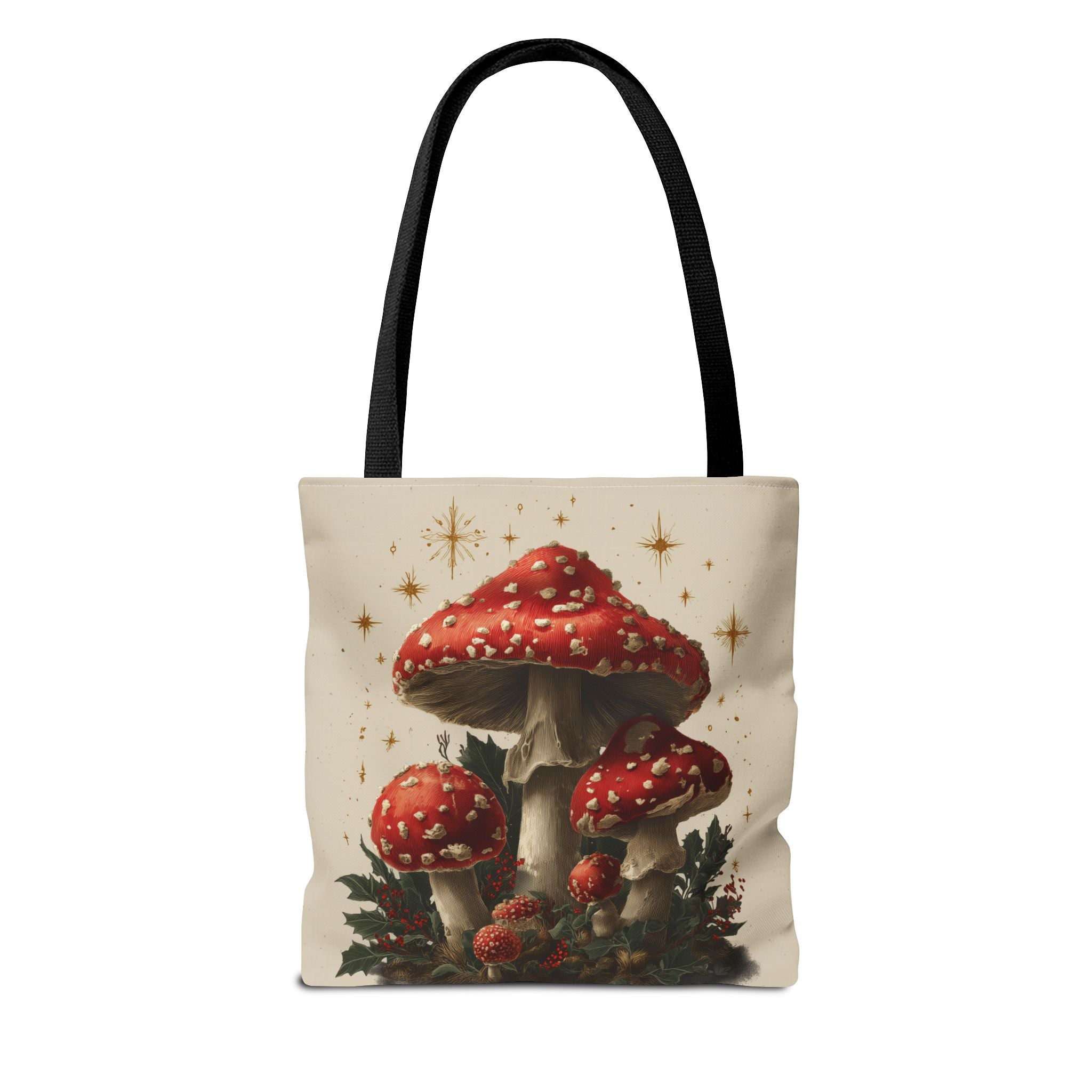 Whimsical Mushroom Christmas Tote Bag (AOP)  |  Stoner Gifts , Magic Mushrooms