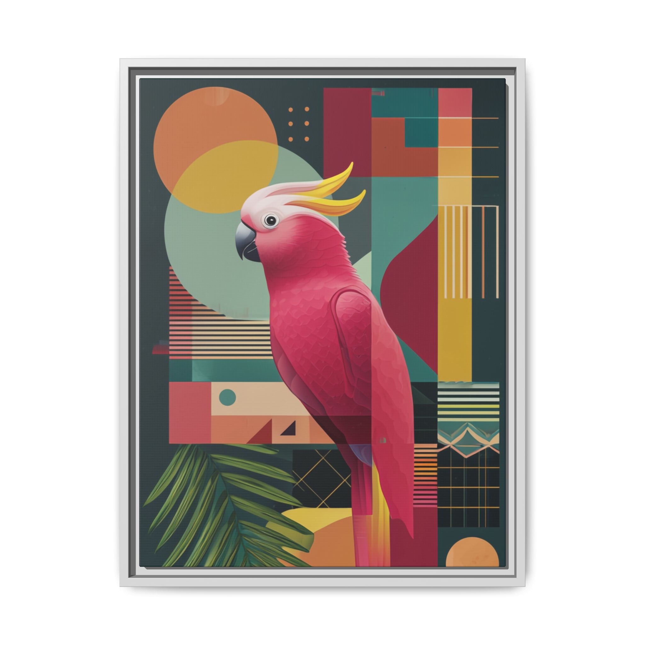 Cockatoo in Geometric Bloom: Mid-Century Modern Art, Tropical Abstract Design   |    Custom Orders Available