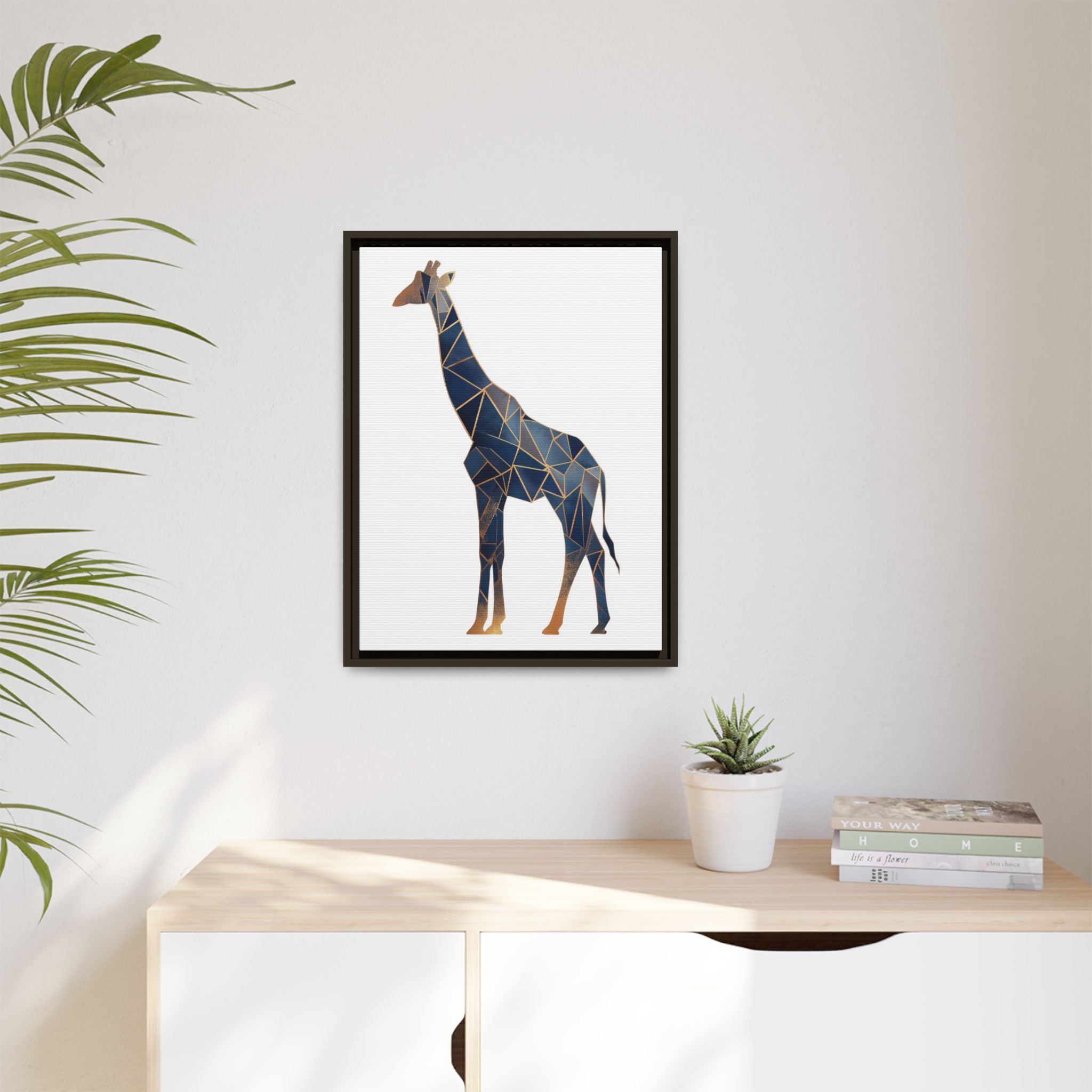 Geometric Giraffe Framed Print : Faceted Blue Mosaic, Modern Wildlife Art   |  Personalized & Custom Orders Available