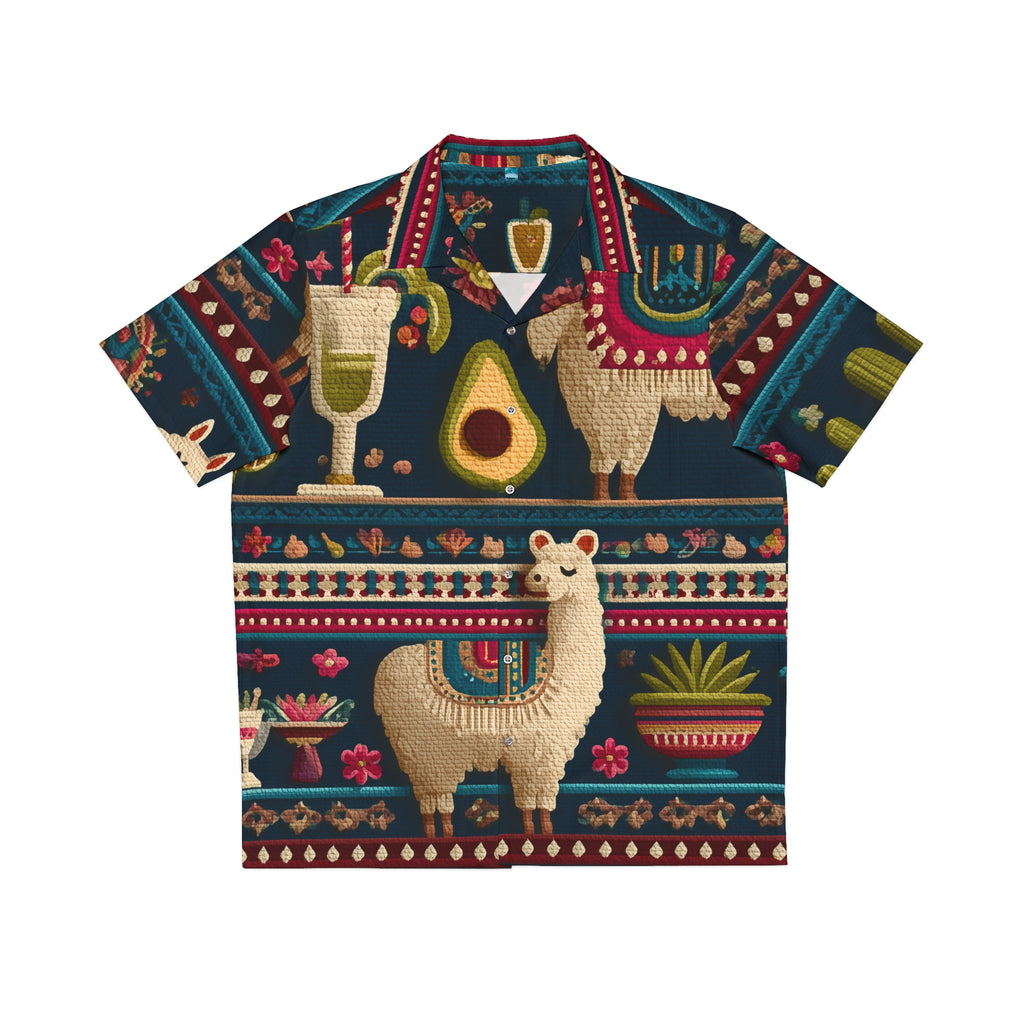 Llama Peruvian Fiesta Hawaiian Shirt - Tropical Avocado & Cactus AOP