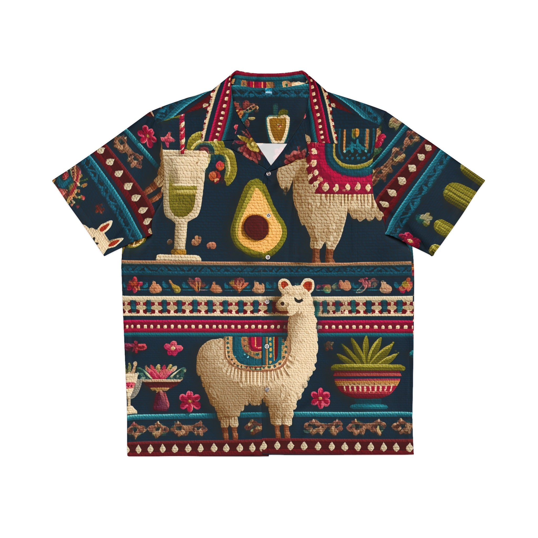 Llama Peruvian Fiesta Hawaiian Shirt - Tropical Avocado & Cactus AOP