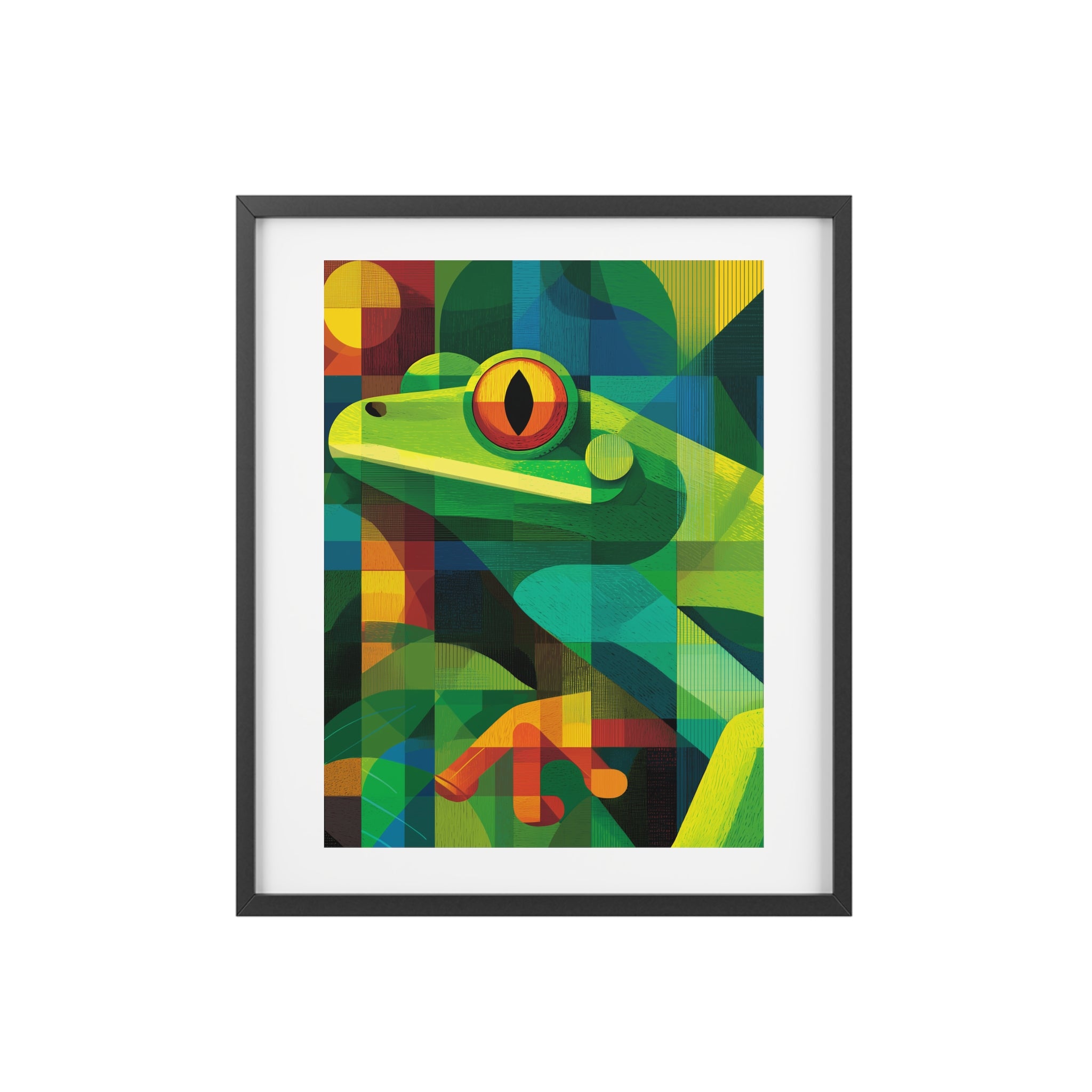 Vibrant Frog Art Framed Poster, Colorful Wall Decor, Nature-Inspired Home Decor, Unique Gift for Animal Lovers, Modern Art Print