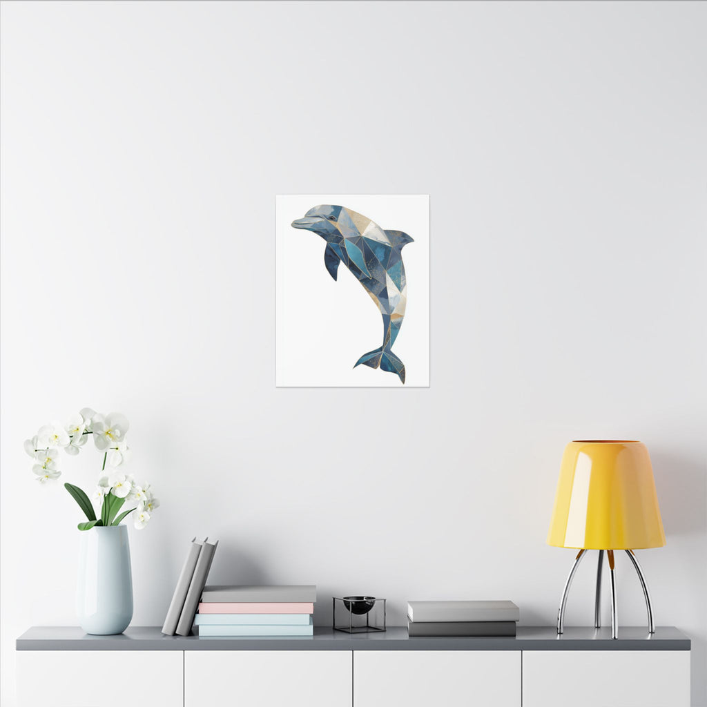 Canvas Print, Geometric Abstract Dolphin Gold Accented Art, High Quality Wall Decor, Nautical Sea Theme, Coastal Home Decor, Ocean Animal