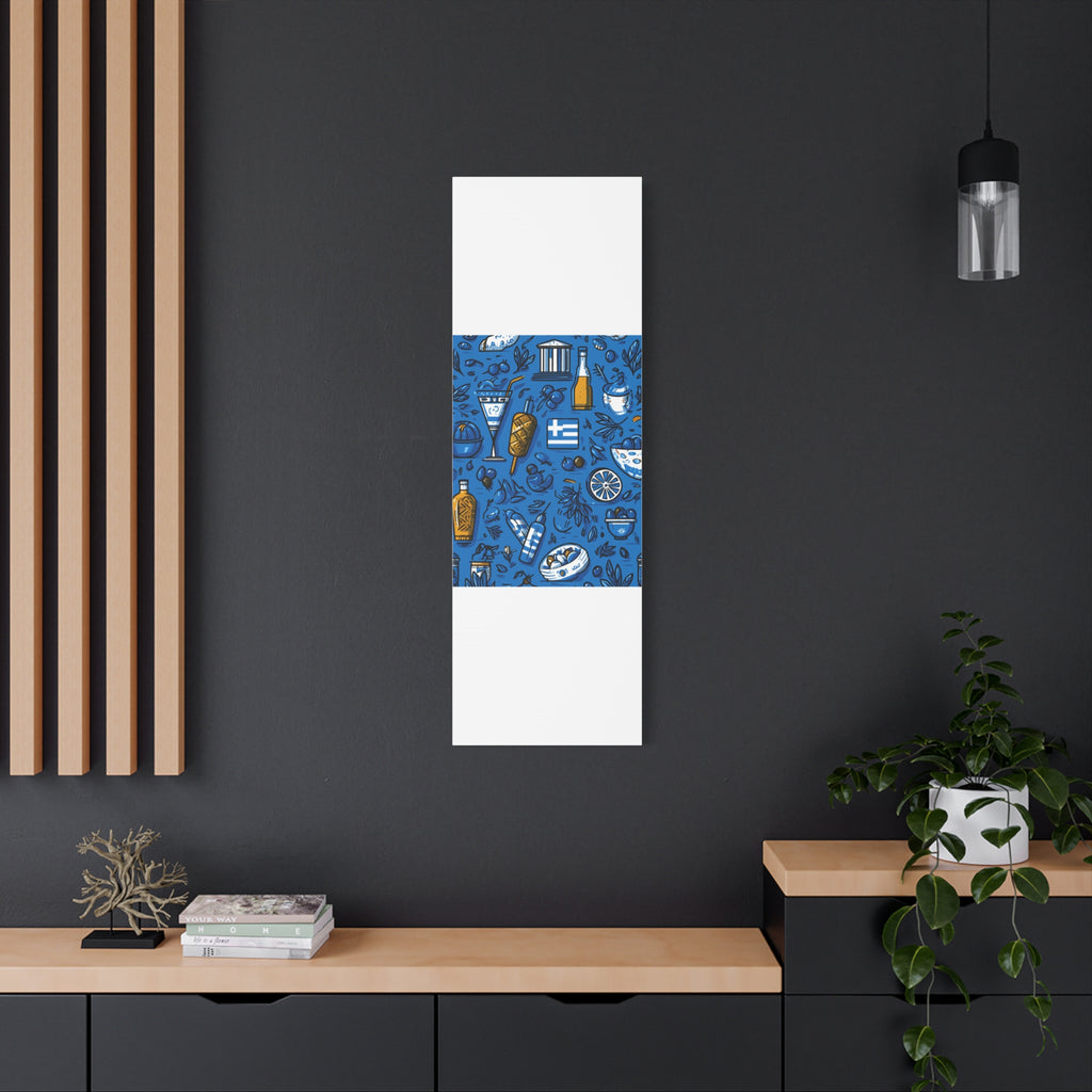 Vibrant Canvas Wall Art, Blue Mediterranean Theme, Kitchen Decor, Greek Party Decor, Olive and Drink Motif
