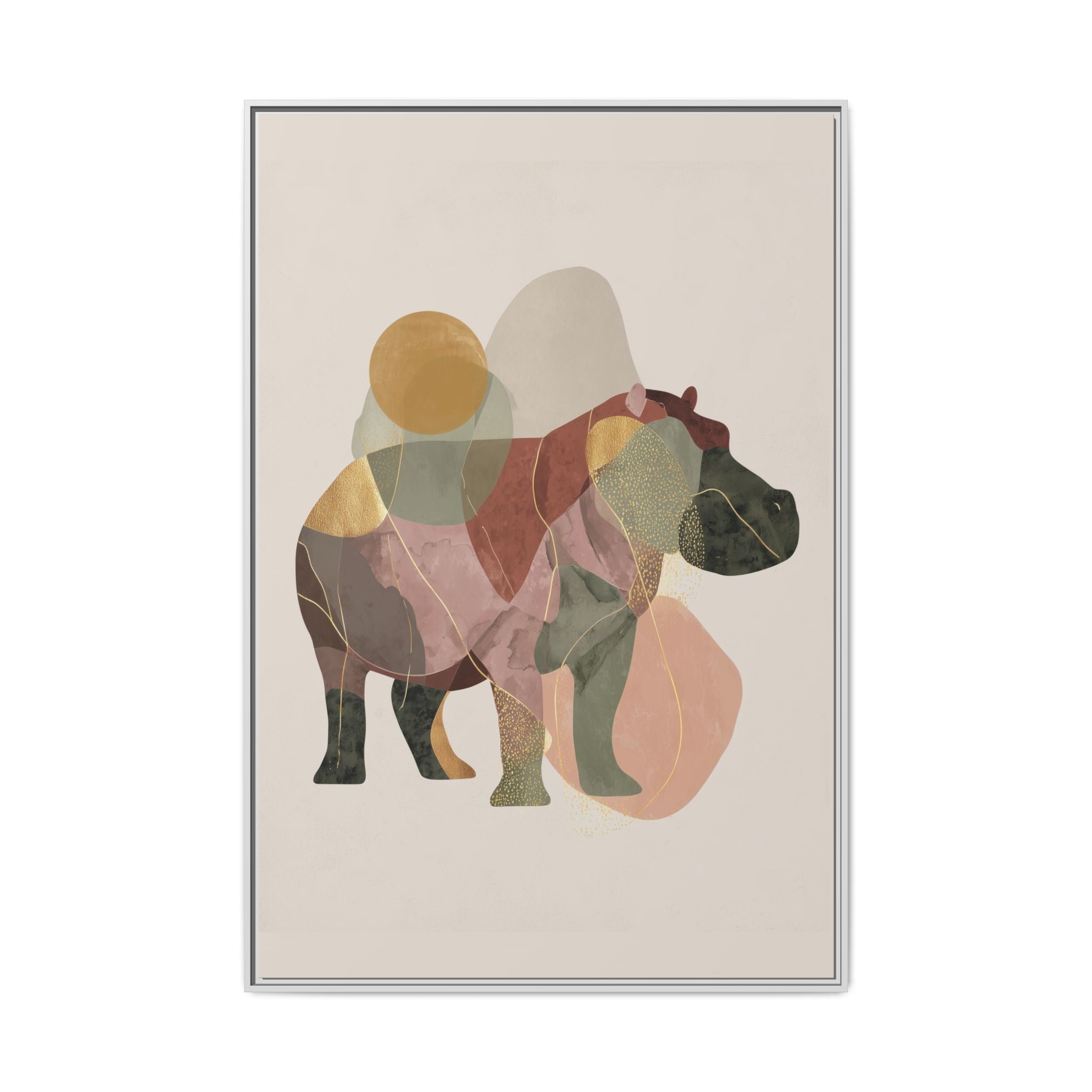 Geometric Hippo: Abstract Animal Watercolor, Modern Minimalist Composition   |    Custom Orders Available