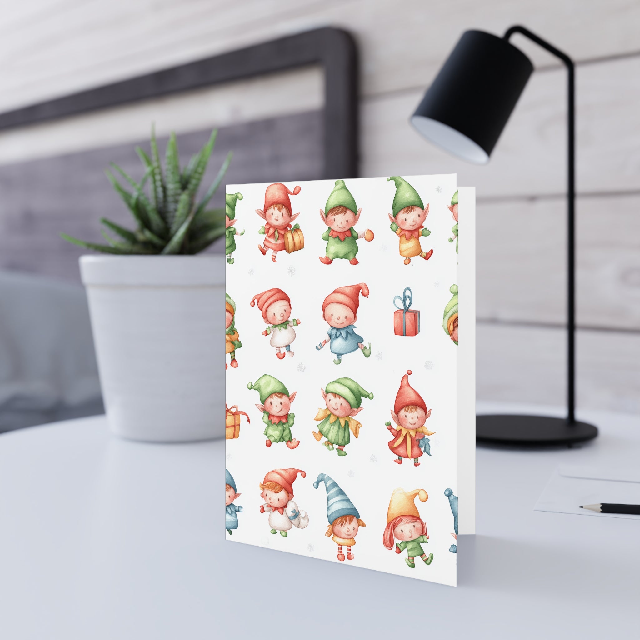 Holiday Elf Pattern Greeting Card — Cute Christmas Kids Card with Gifts