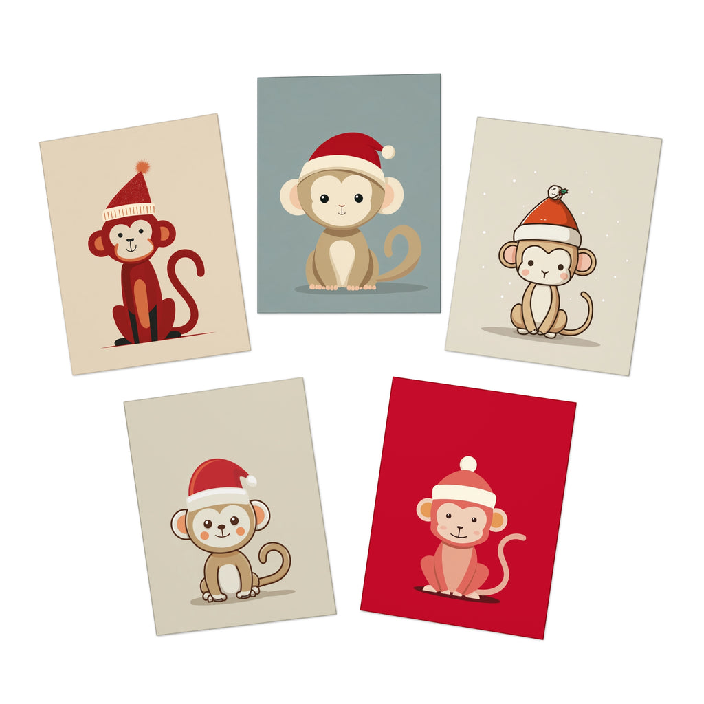 Cheerful Holiday Greeting Cards, Cute Monkey Cards for Christmas, Festive Note Cards, Animal-Themed Invitations, Fun Cards for Friends