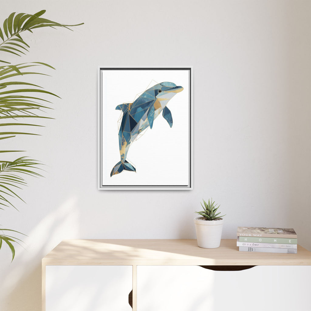 Crystalline Dolphin Framed Print : Geometric Marine Mosaic, Fractalized Blue Abstract   |  Personalized & Custom Orders Available