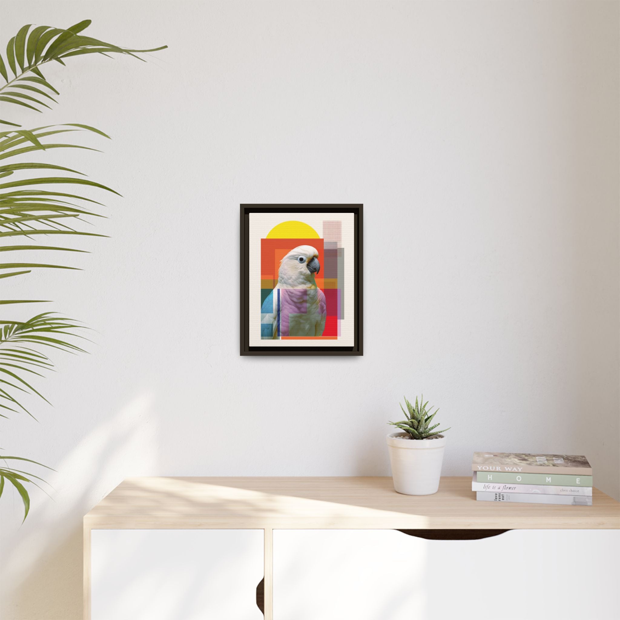 Cockatoo Chromatics Framed Print: Geometric Wildlife Portrait, Contemporary Art Print   |  Personalized & Custom Orders Available