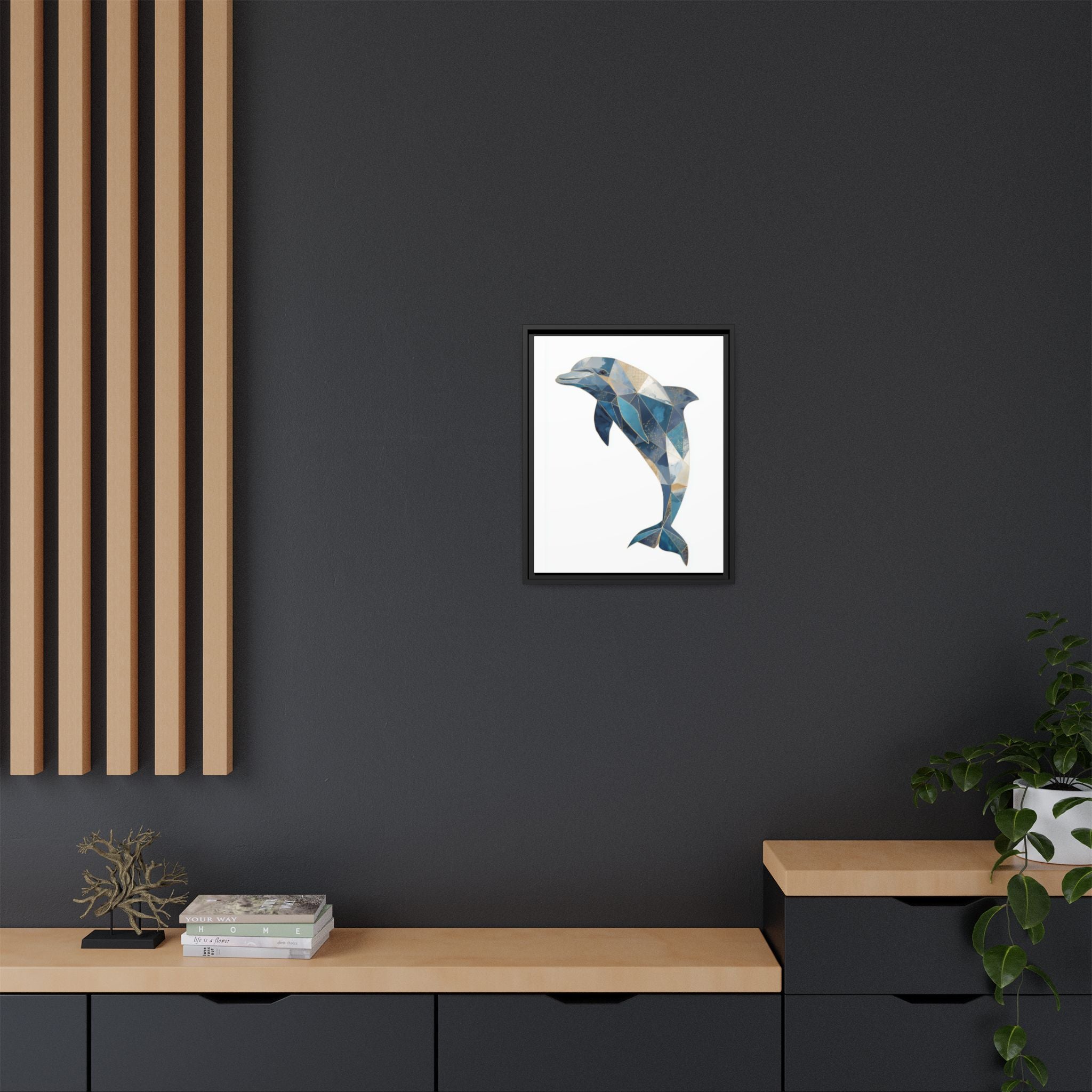 Geometric Dolphin Mosaic Framed Print , Contemporary Marine Art   |  Personalized & Custom Orders Available