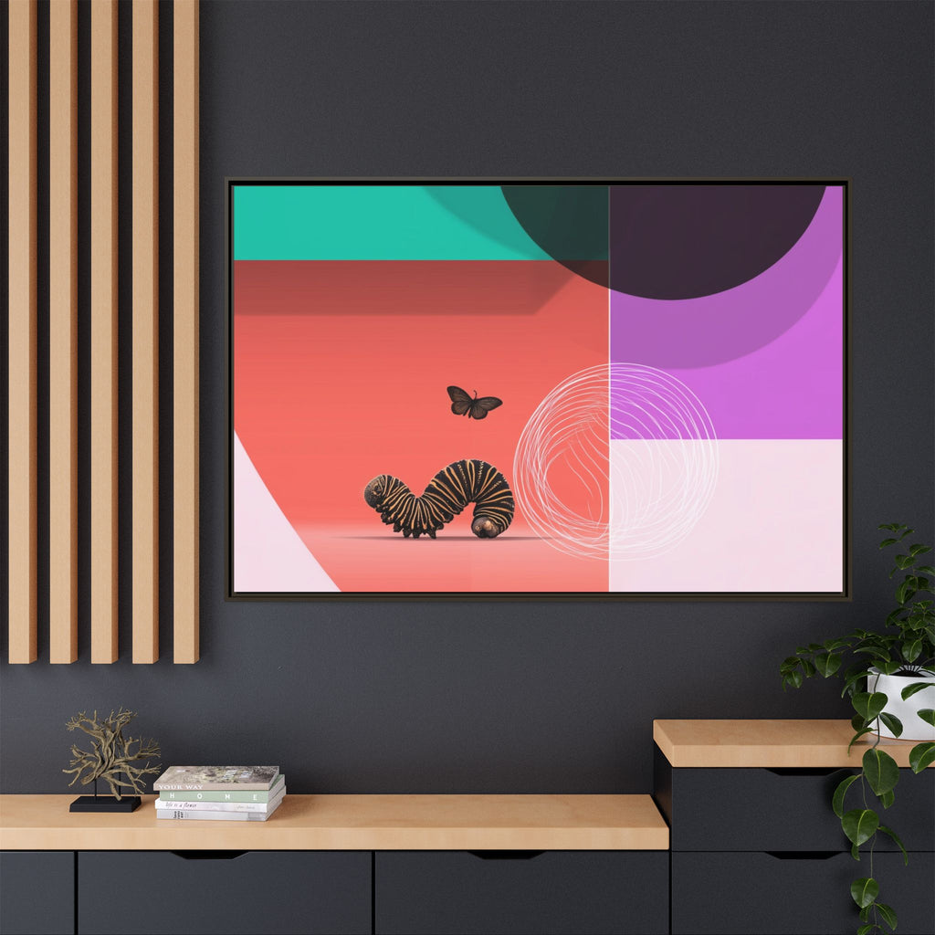 Striped Caterpillar and Butterfly Framed Print , Mid-Century Modern Color Blocks   |  Personalized & Custom Orders Available