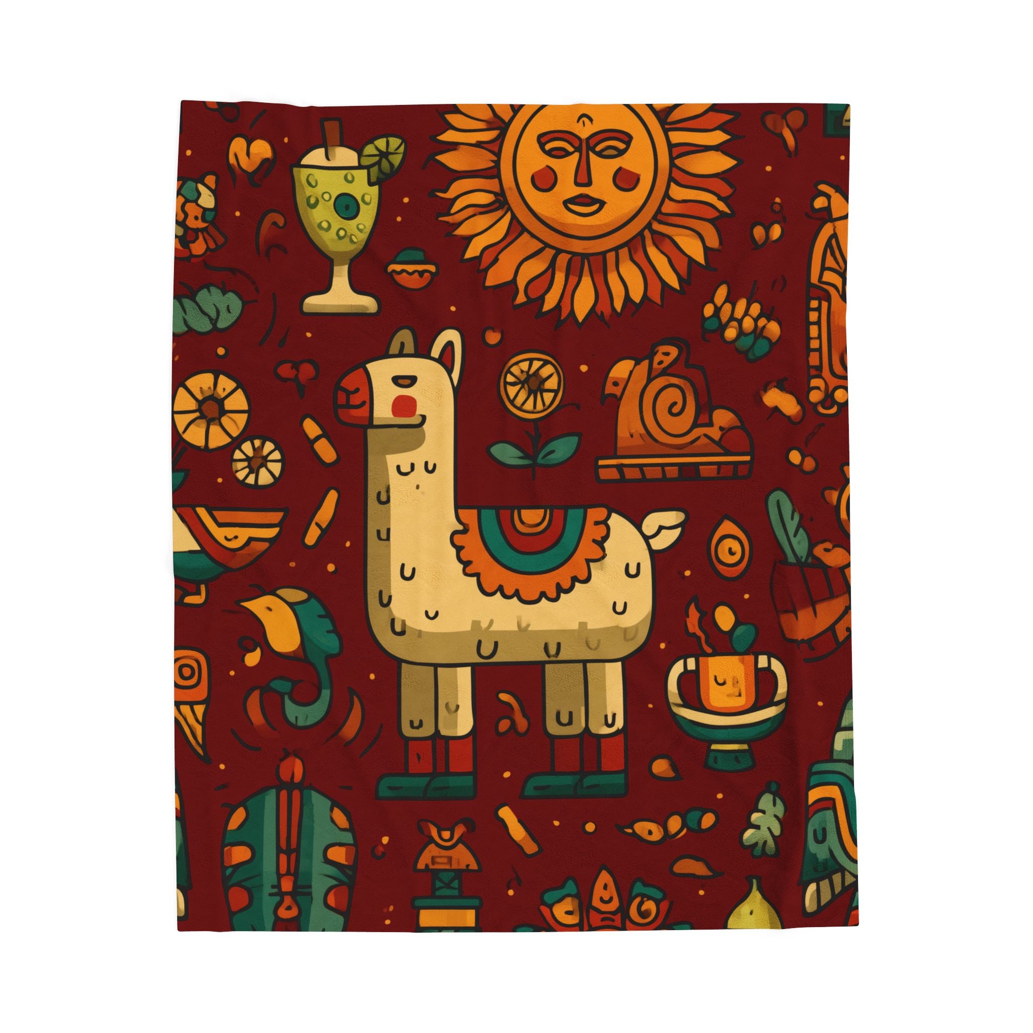 Colorful Llama Peruvian Cusco Plush Blanket, Cozy Home Decor, Unique Gift for Kids, Mexican Fiesta Theme, Perfect for Snuggling