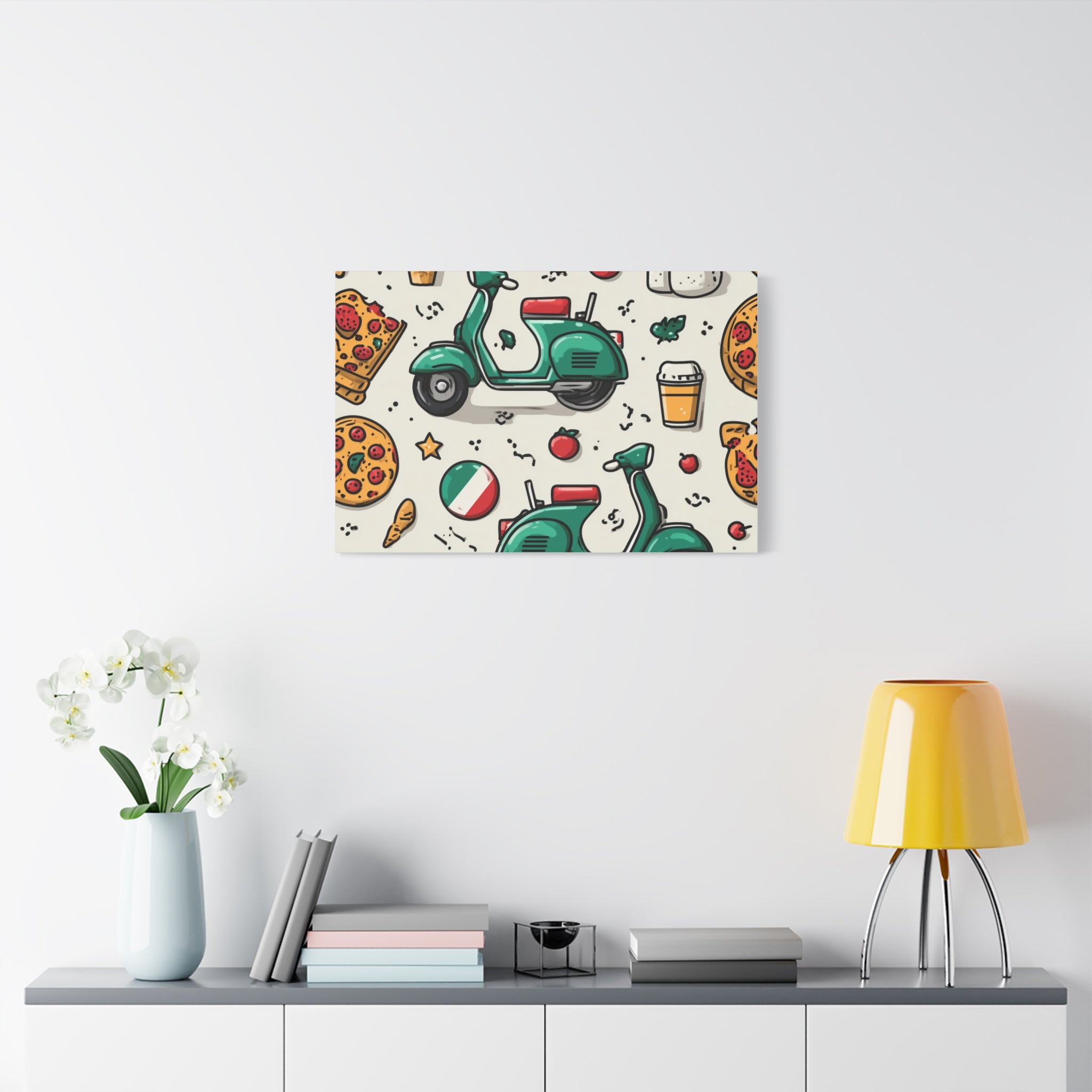 Vibrant Travel Nostalgia Canvas Art, Scooter Decor, Foodie Wall Art, Fun Home Decor, Gift for Adventurers, Kitchen Wall Hanging