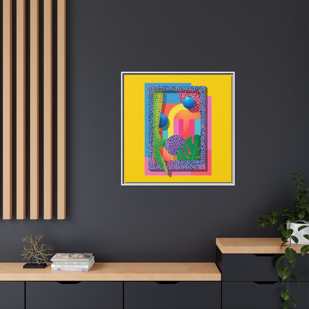 Geometric Rhythms: Abstract Layers of Color, Dimensional Shapes and Tropical Elements, Vibrant Modern Art Composition   |   Custom Orders
