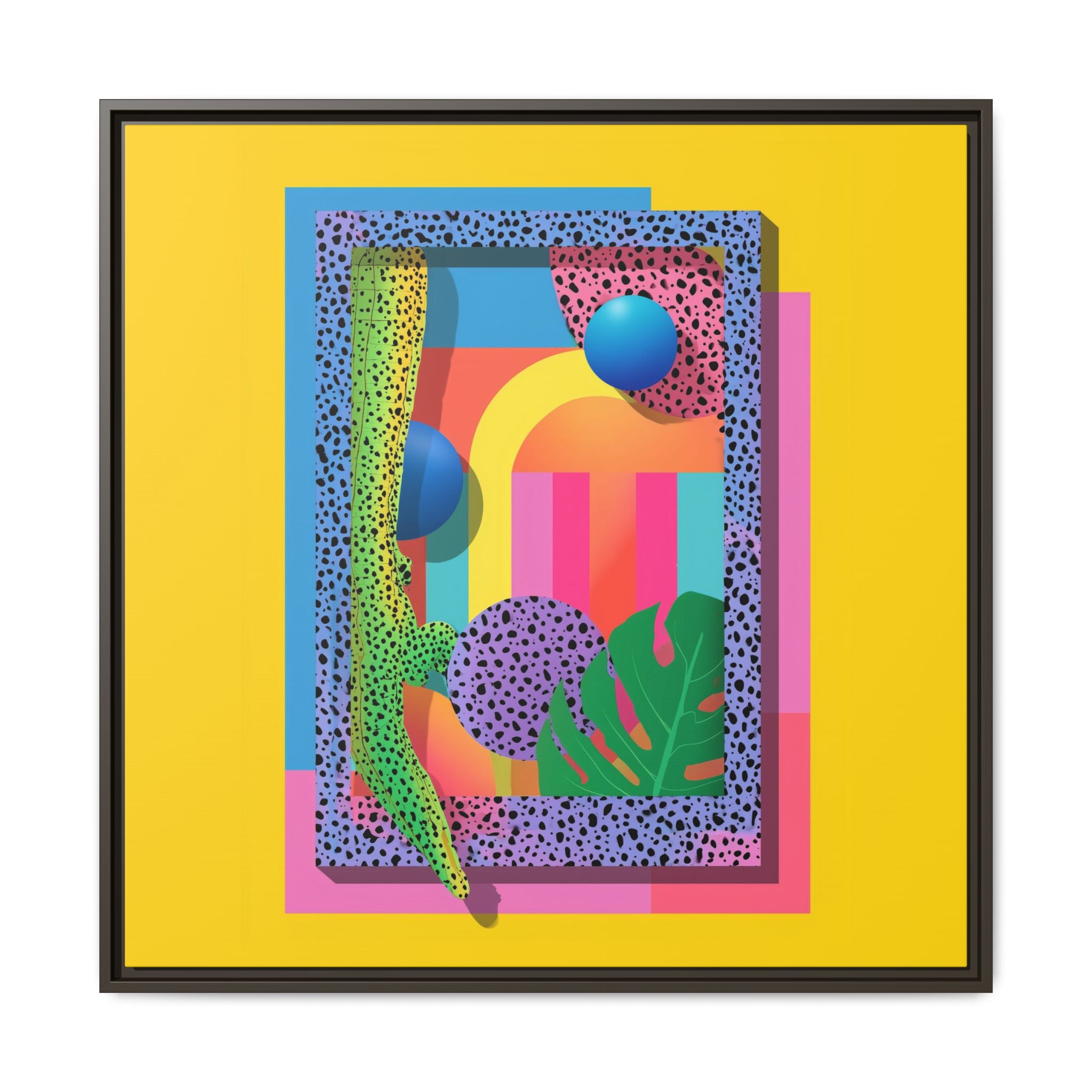 Geometric Rhythms: Abstract Layers of Color, Dimensional Shapes and Tropical Elements, Vibrant Modern Art Composition   |   Custom Orders