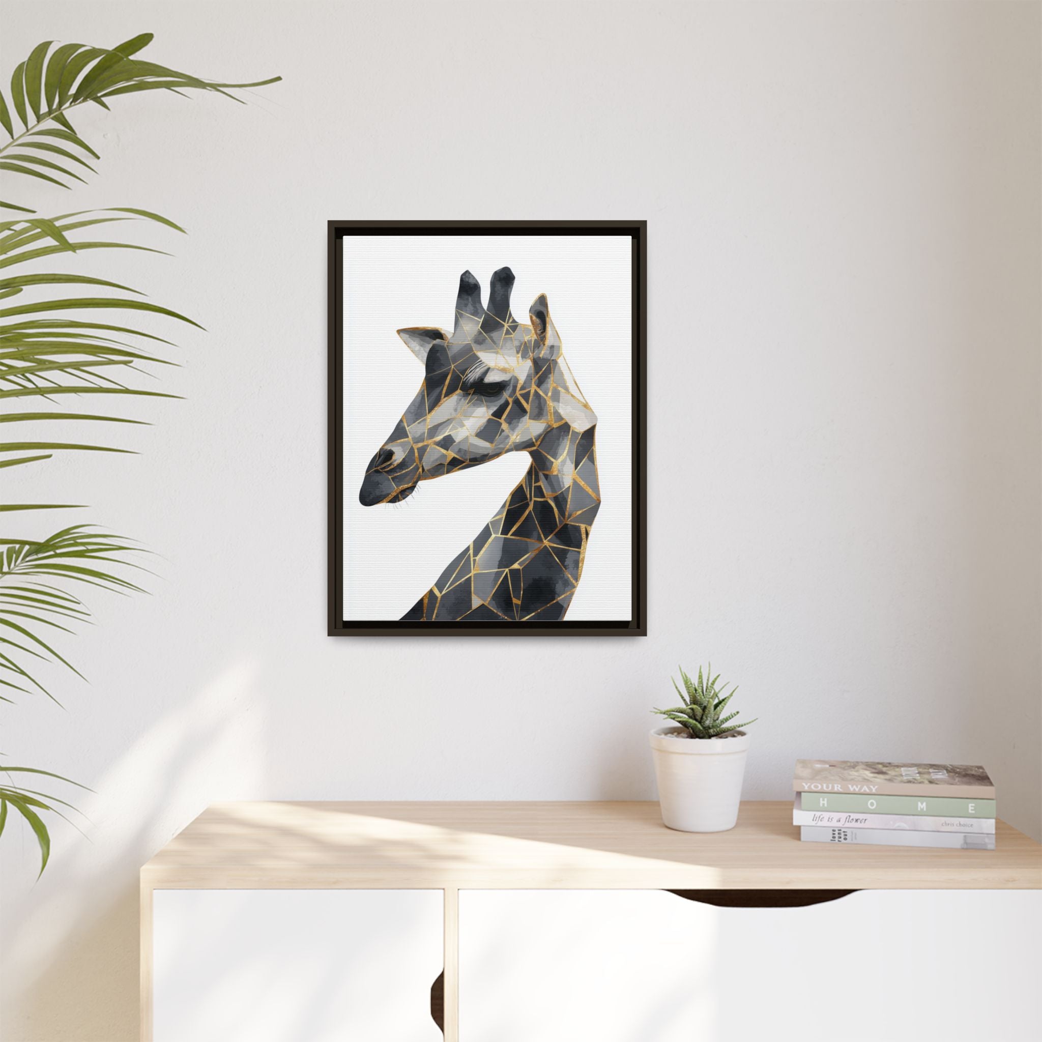 Geometric Giraffe Framed Print : Modern Mosaic Wildlife Art, Contemporary Golden Fragments   |  Personalized & Custom Orders Available