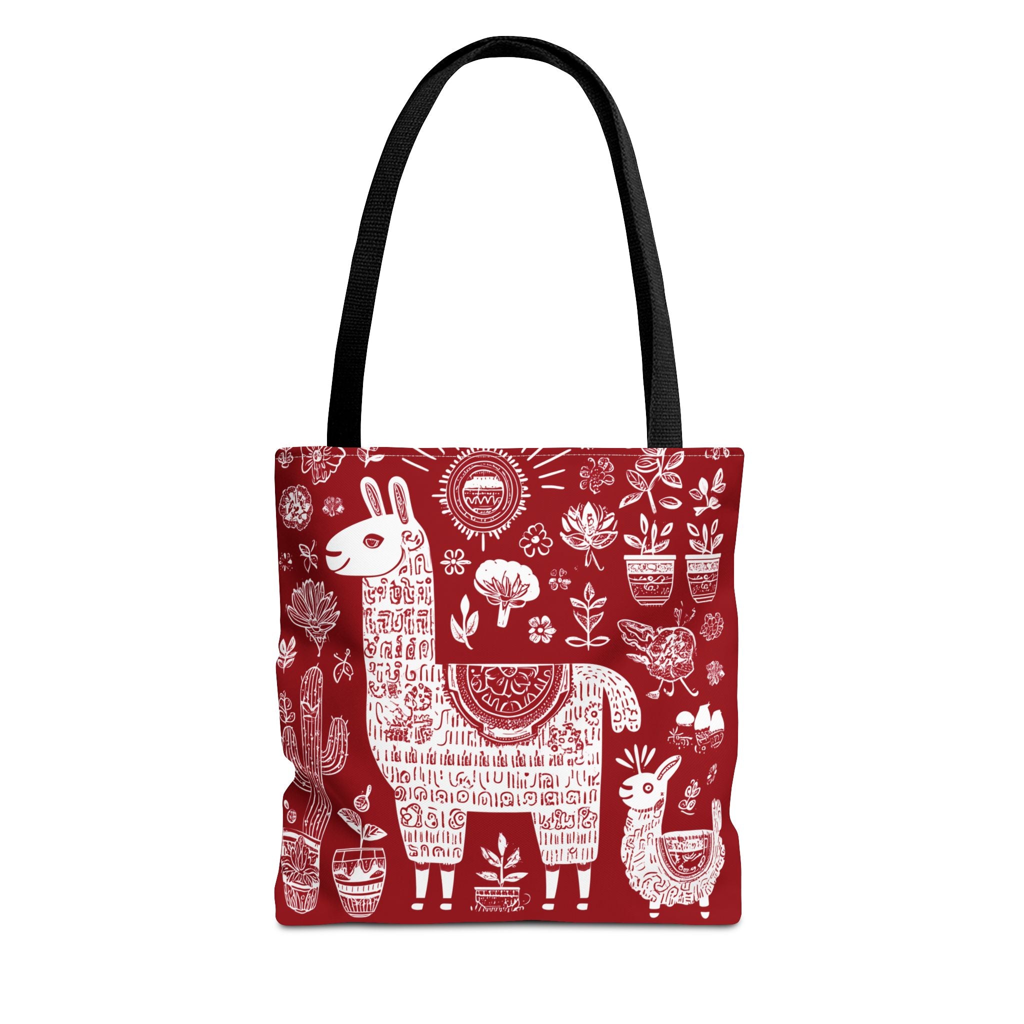 Llama Love Tote Bag, Colorful Alpaca Shopper, Boho Market Tote, Eco-Friendly Gift, Perfect for Festivals, Red AOP Design