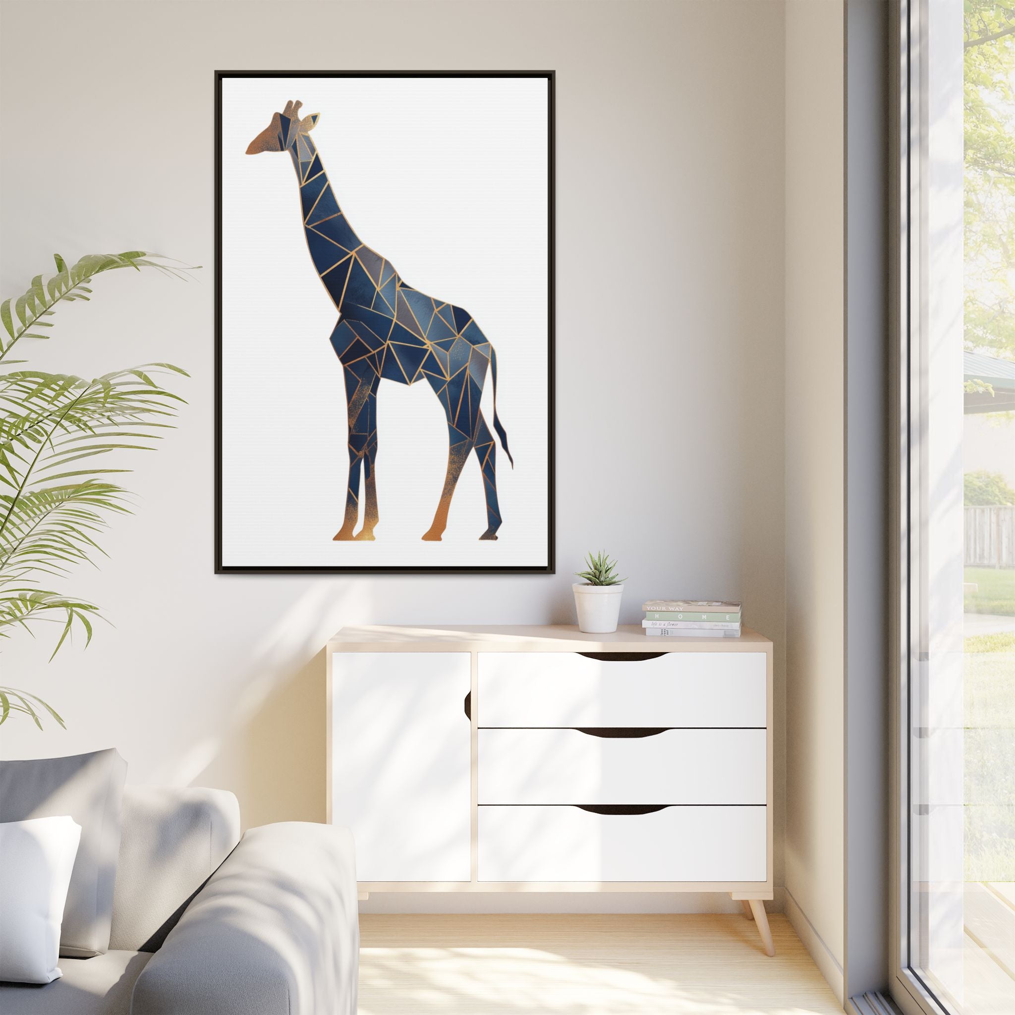Geometric Giraffe Framed Print : Faceted Blue Mosaic, Modern Wildlife Art   |  Personalized & Custom Orders Available