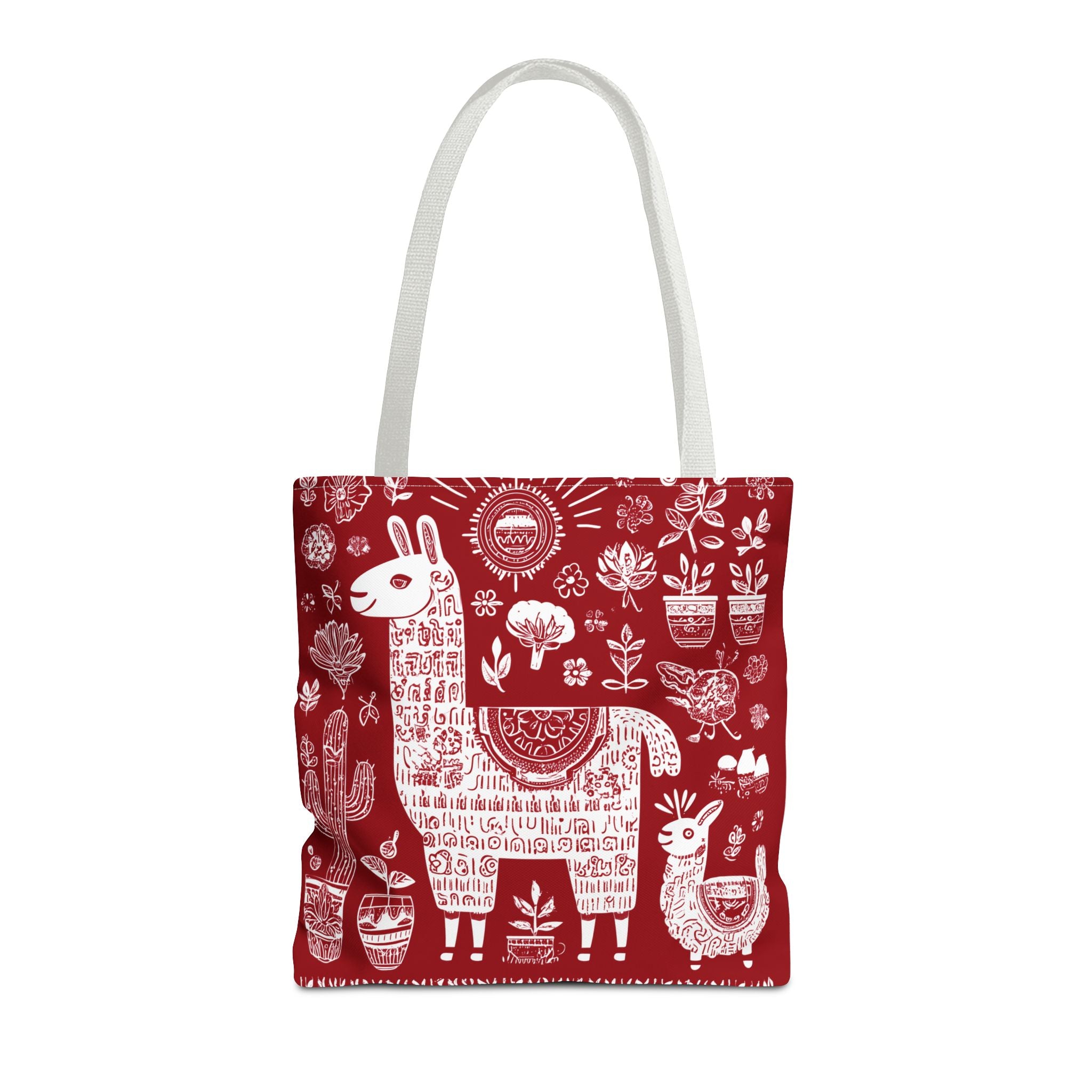 Llama Love Tote Bag, Colorful Alpaca Shopper, Boho Market Tote, Eco-Friendly Gift, Perfect for Festivals, Red AOP Design