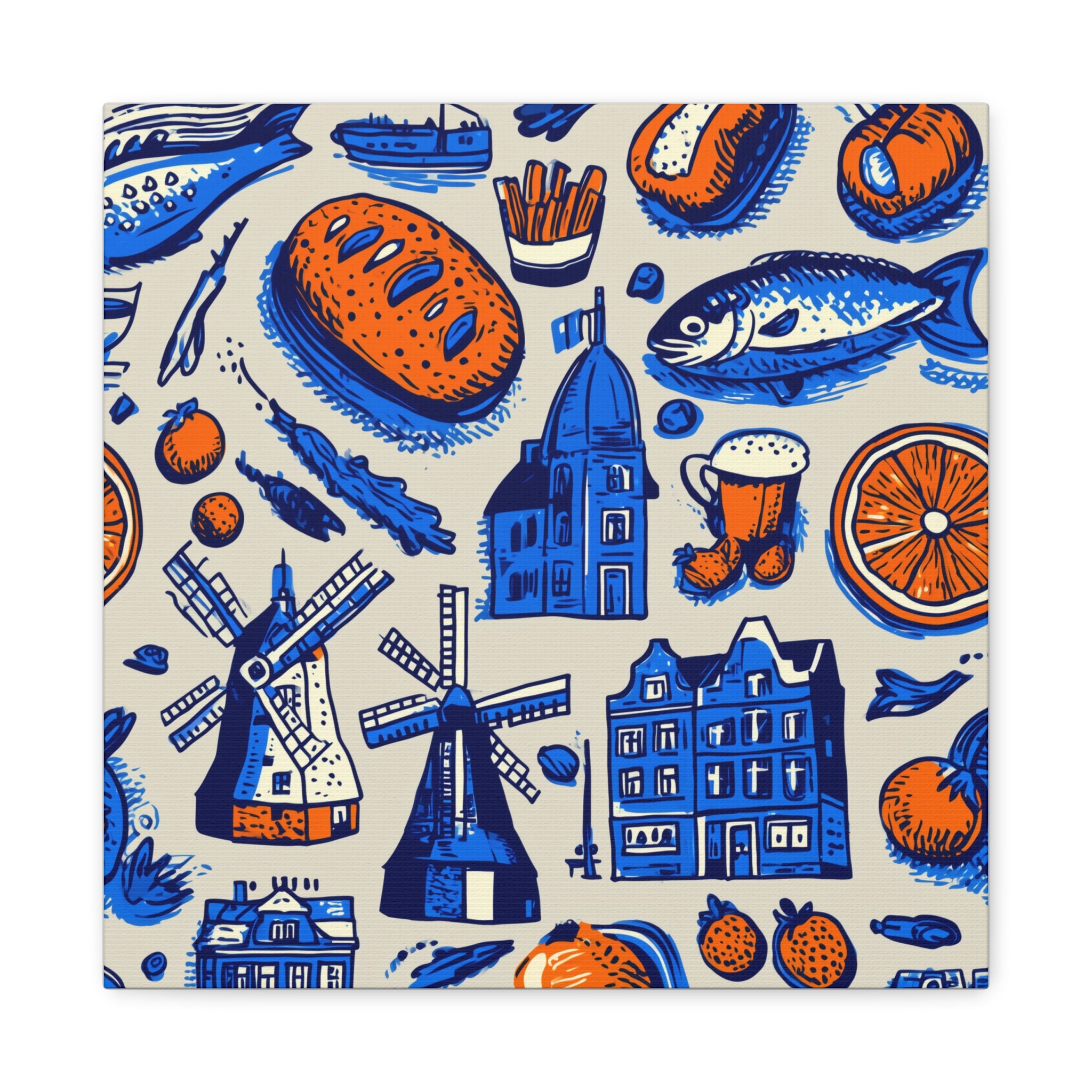 Dutch-Themed Matte Canvas Art Print, Wall Decor, Home Decor, Art Plaque, Gift for Food Lovers, Colorful Windmill Artwork