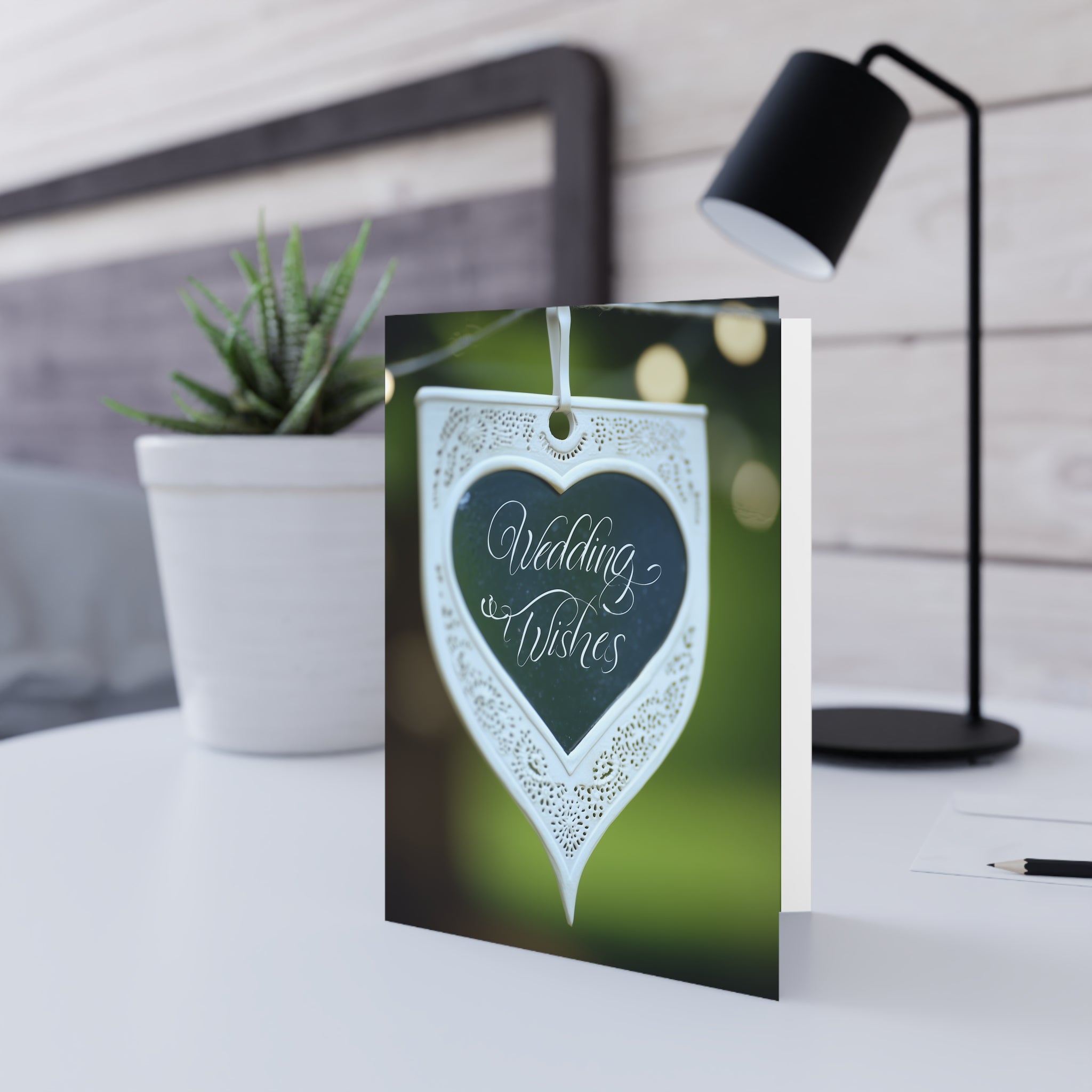 Wedding Wishes Greeting Card — Elegant Heart Ornament Design