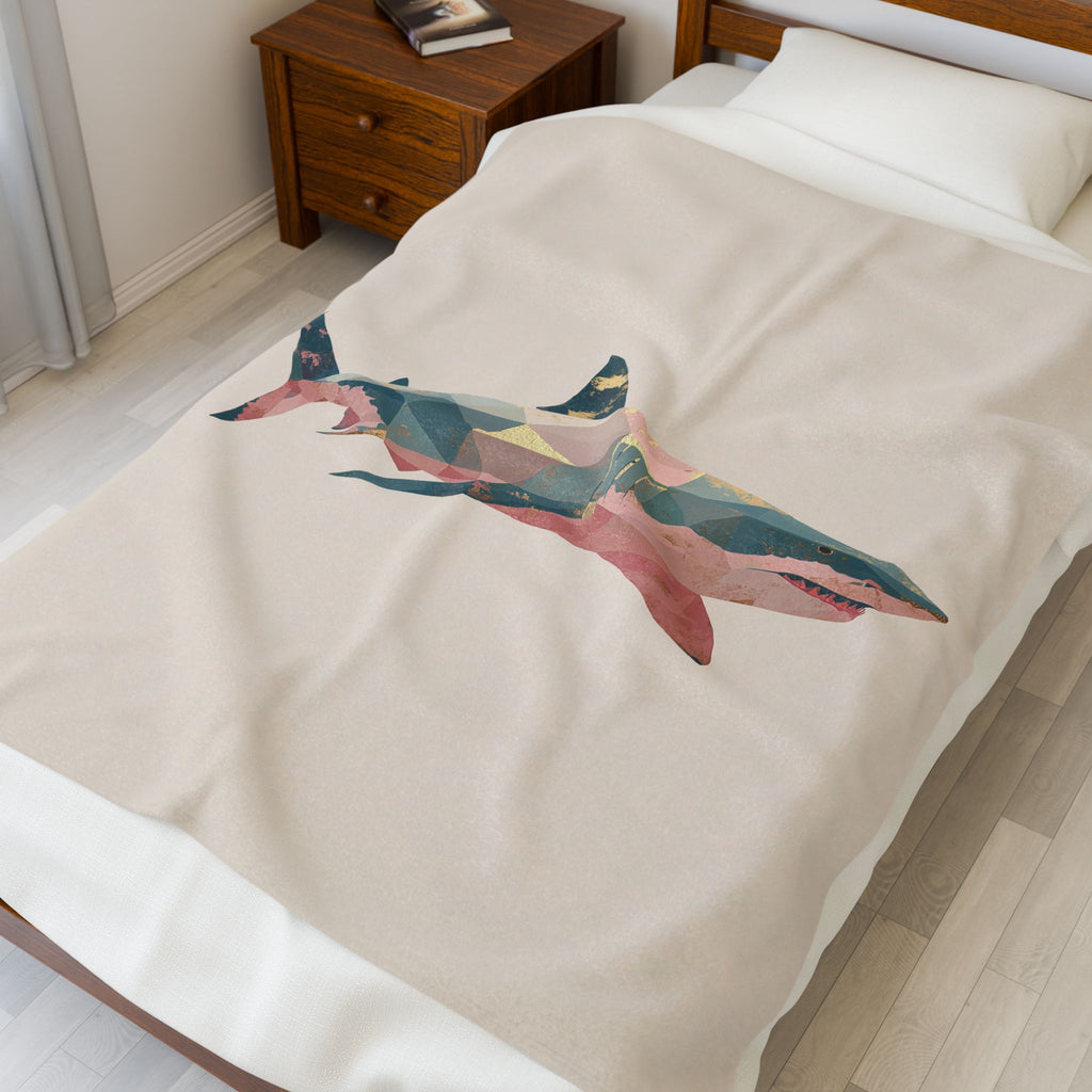 Velveteen Plush Blanket, Geometric Abstract Pastel Shark Throw, Bedspread, Bed Cover, Home Decor, Cozy Blanket
