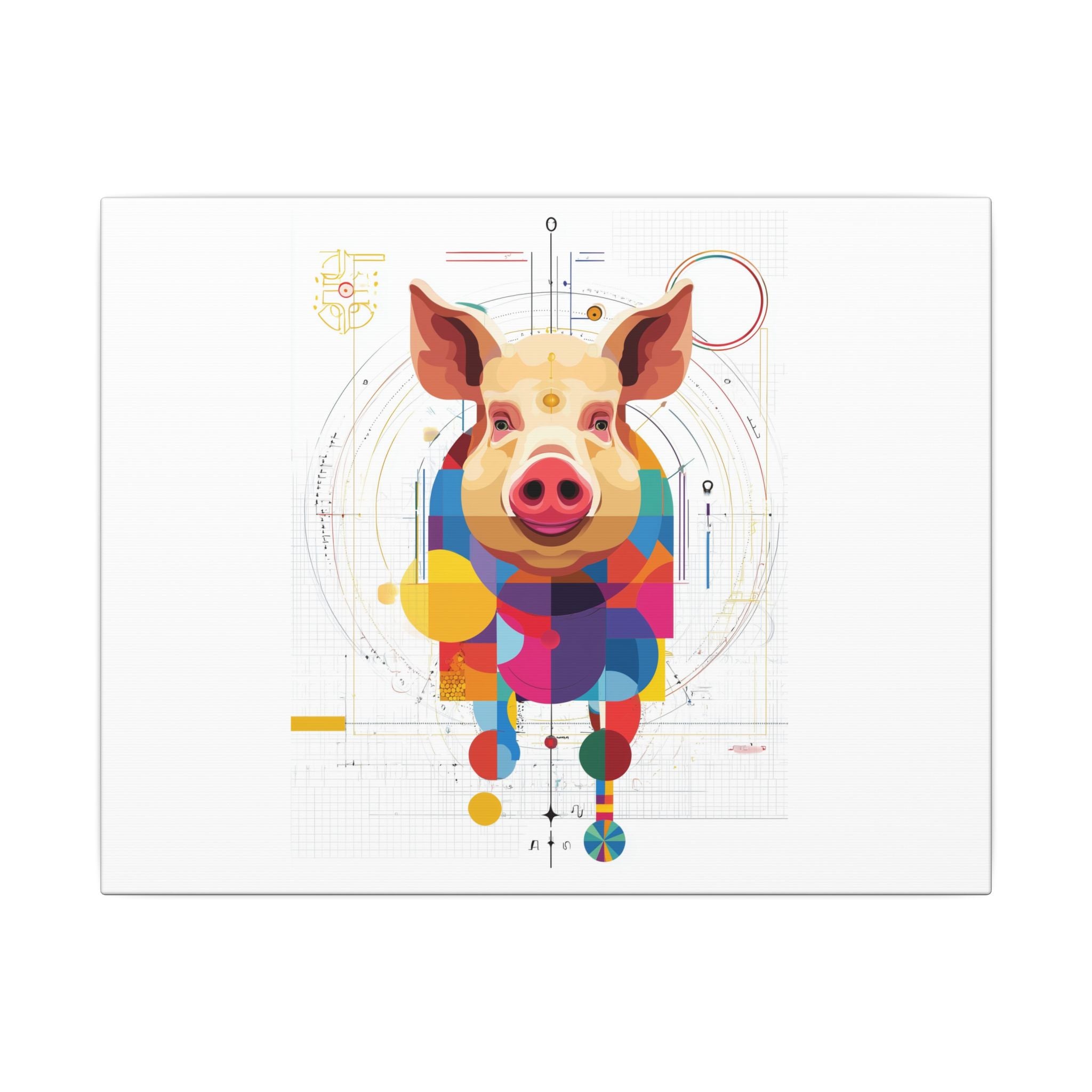 Geometric Pig Portrait: Cubist Animal Art, Technical Design Illustration   |    Custom Orders Available