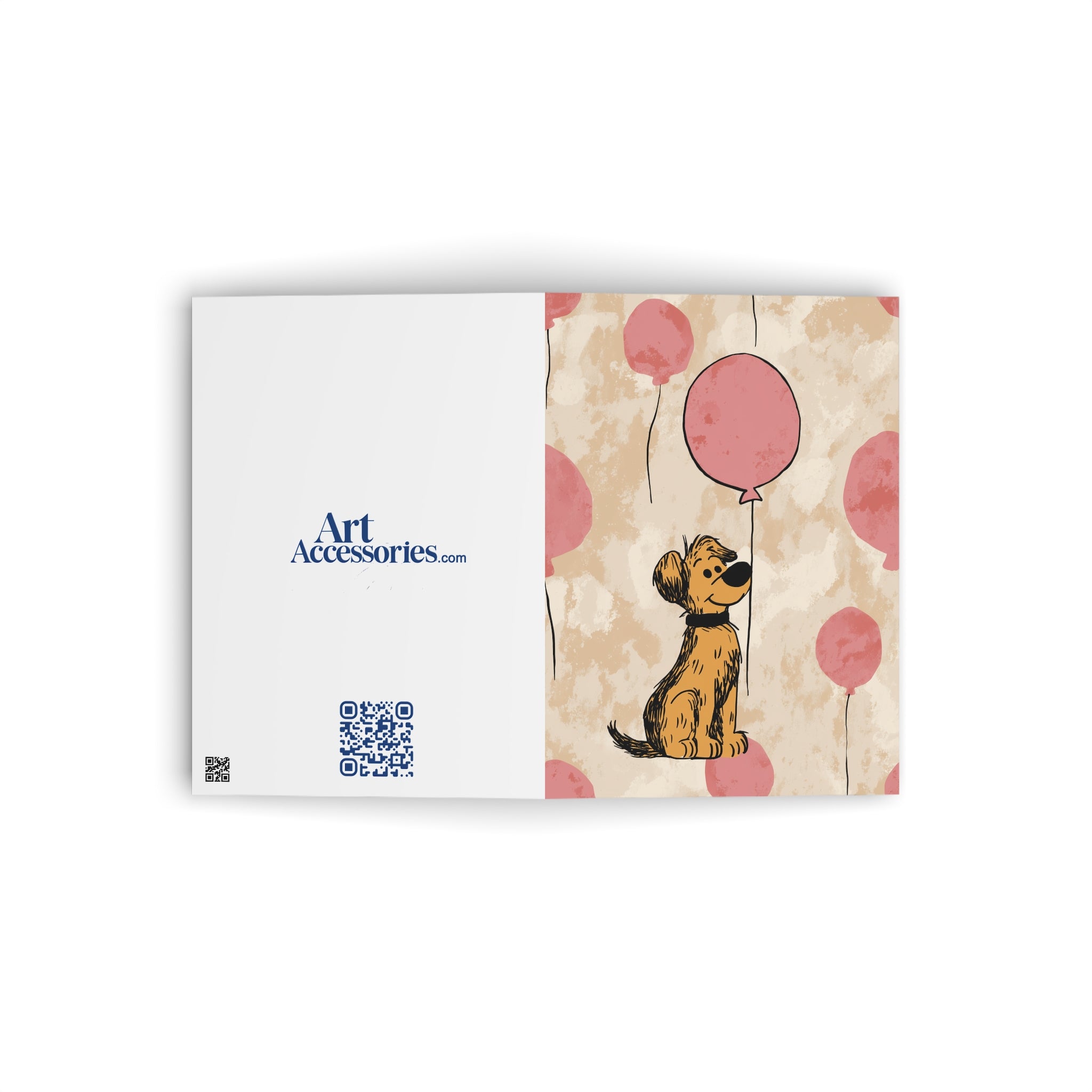 Cute Puppy with Pink Balloons Greeting Card — Birthday, New Puppy, Kids Card