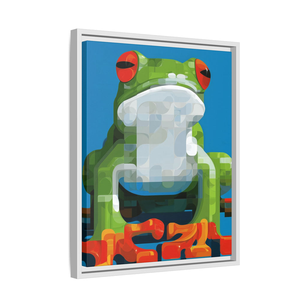 Pixel Frog Framed Print : Geometric Digital Art, Mosaic Amphibian Portrait   |  Personalized & Custom Orders Available
