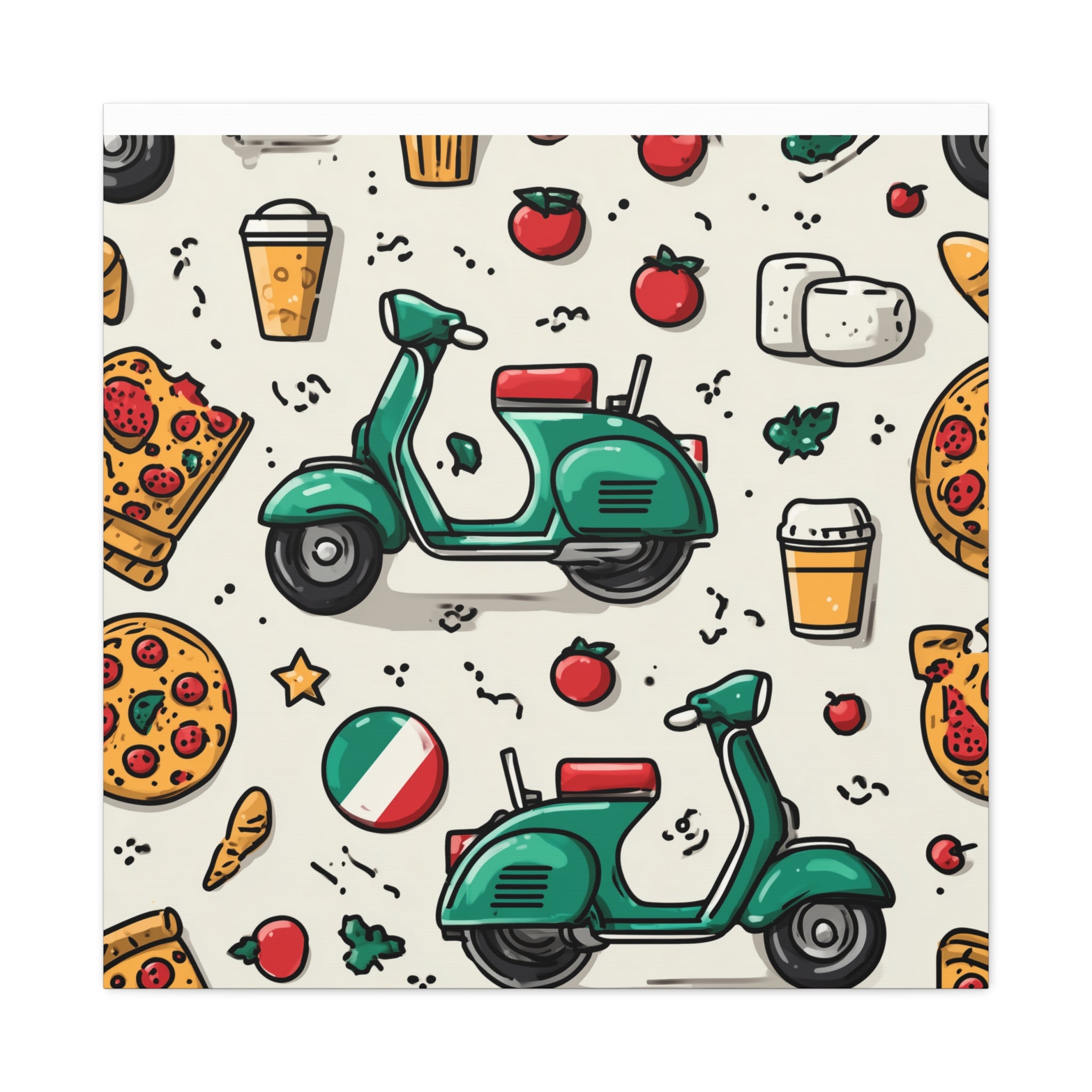 Vibrant Travel Nostalgia Canvas Art, Scooter Decor, Foodie Wall Art, Fun Home Decor, Gift for Adventurers, Kitchen Wall Hanging