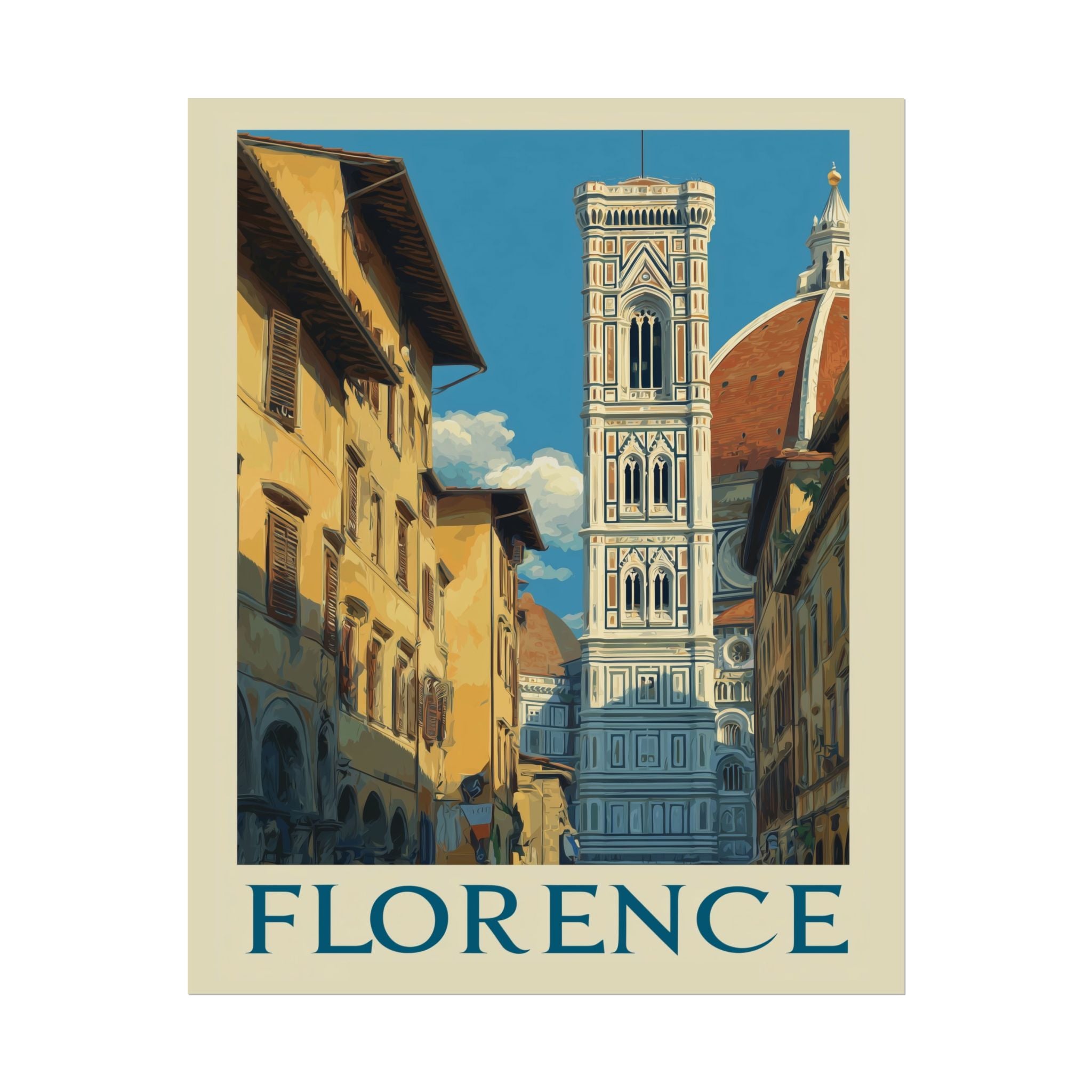 Giotto's Campanile: Vintage Florence Travel Poster, Mid-Century Architectural Illustration   |    Custom Orders Available